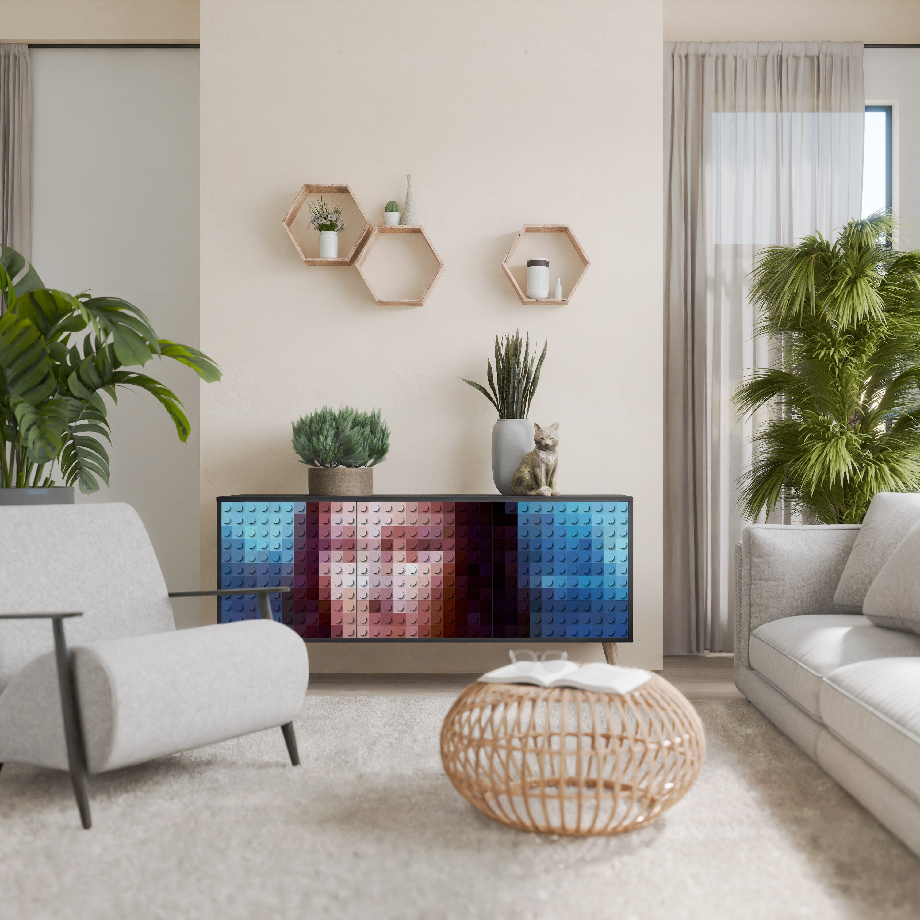 CONSTRUCTIVE ART 3-Door Sideboard in Black Finish