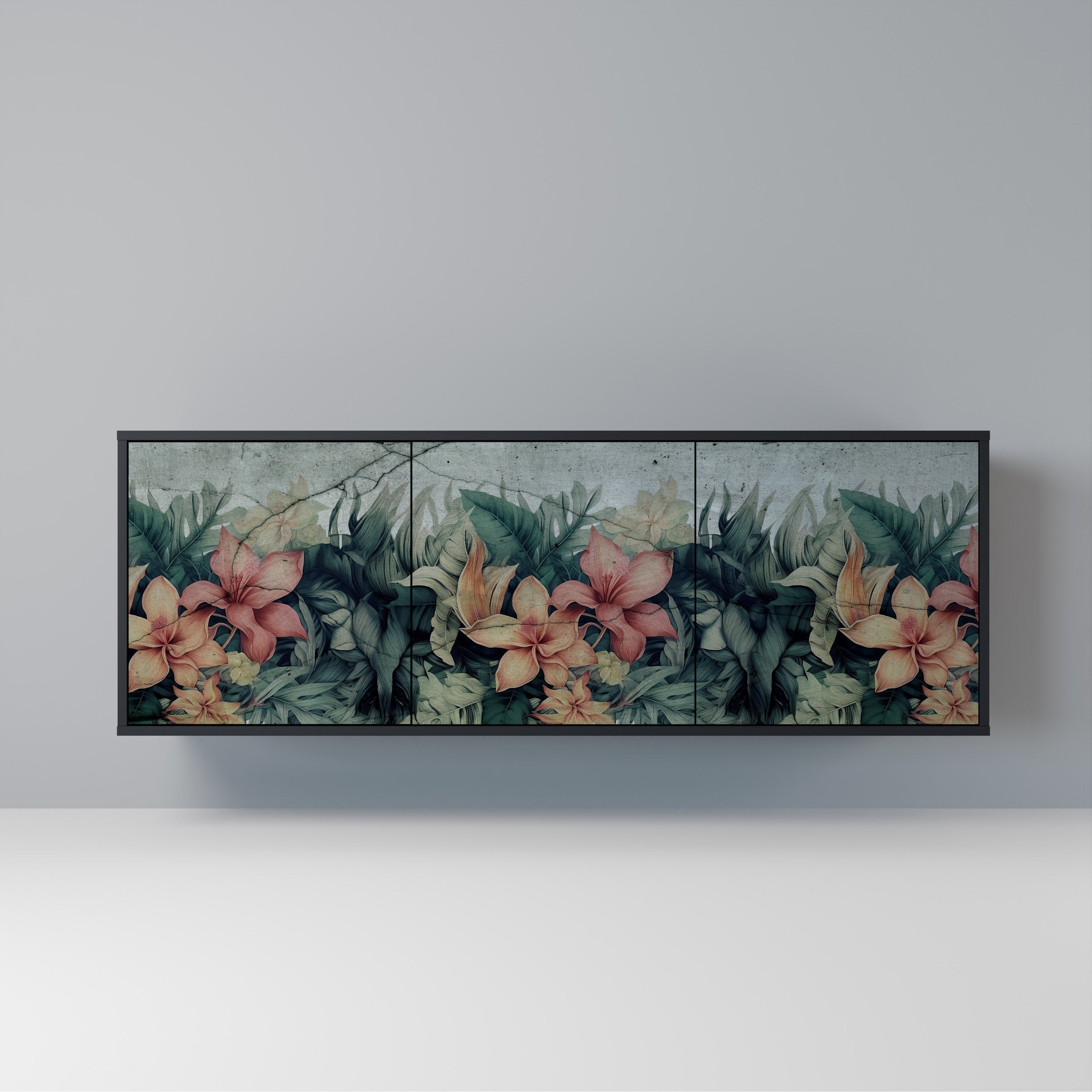 HEAVENLY BLOOM Aparador de 3 Portas em Acabamento Preto