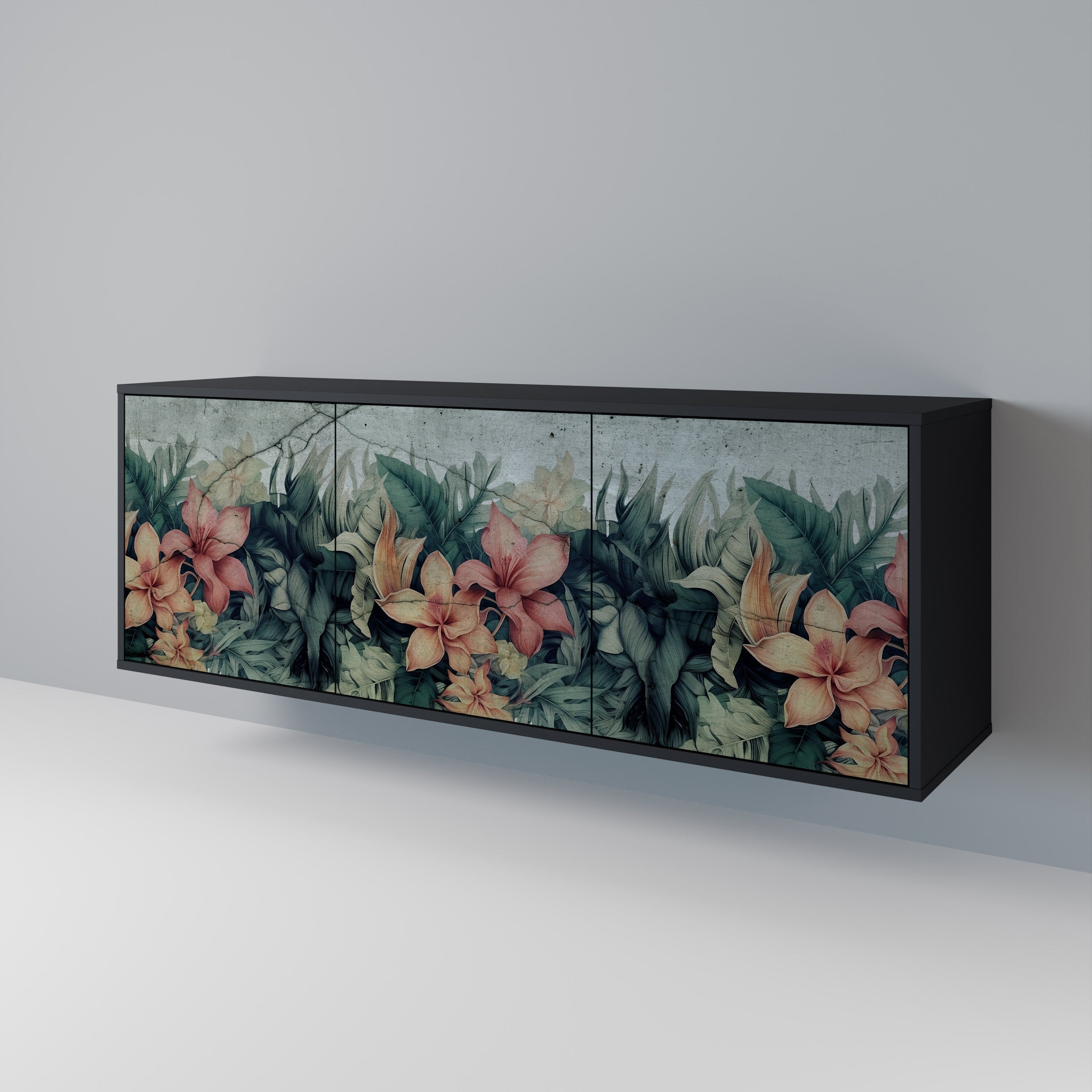 HEAVENLY BLOOM Aparador de 3 Portas em Acabamento Preto