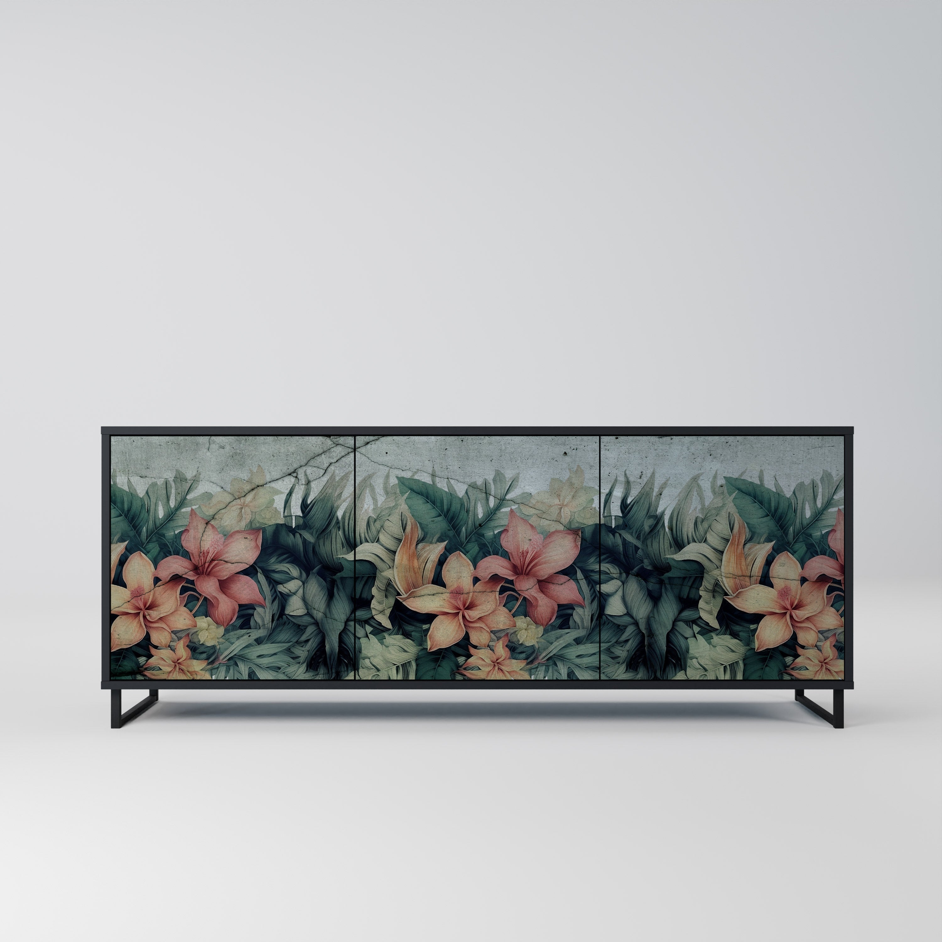 HEAVENLY BLOOM Aparador de 3 Portas em Acabamento Preto