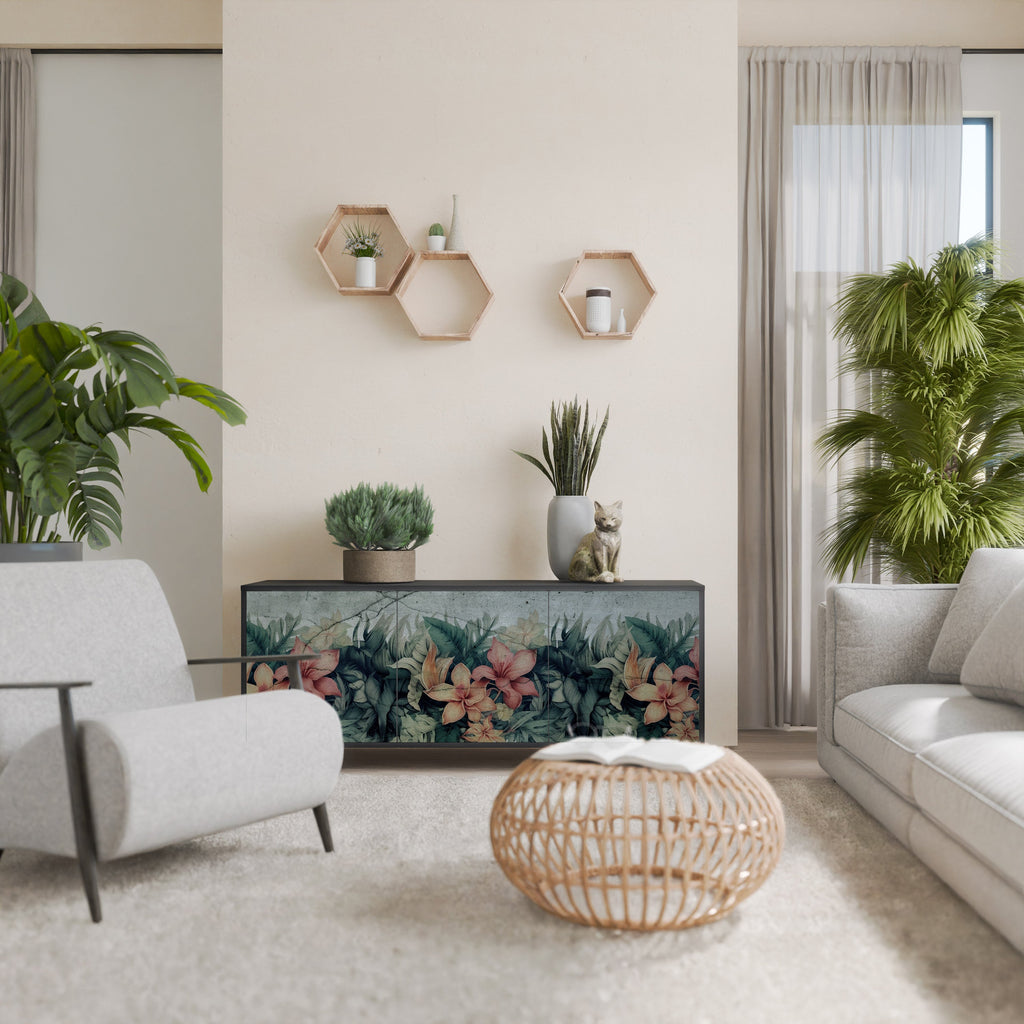 HEAVENLY BLOOM Aparador de 3 Portas em Acabamento Preto