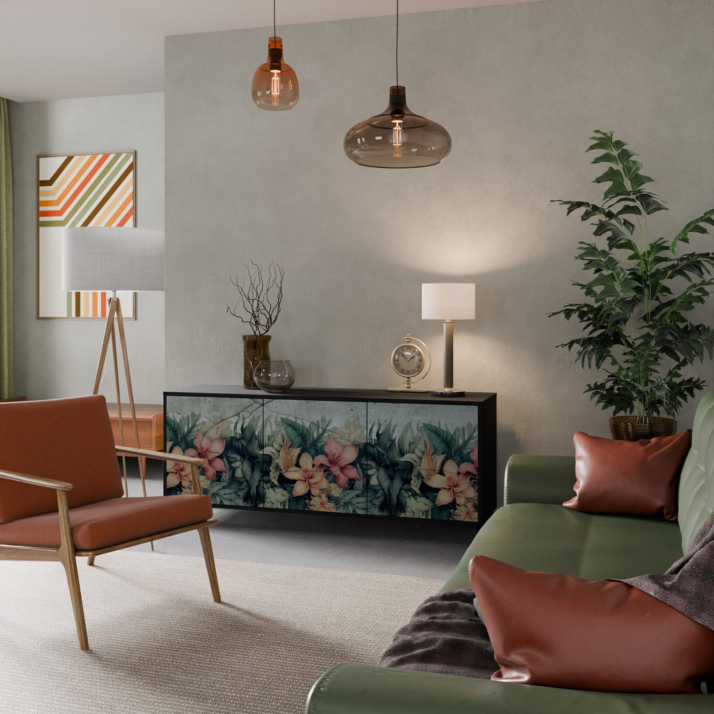 HEAVENLY BLOOM Aparador de 3 Portas em Acabamento Preto