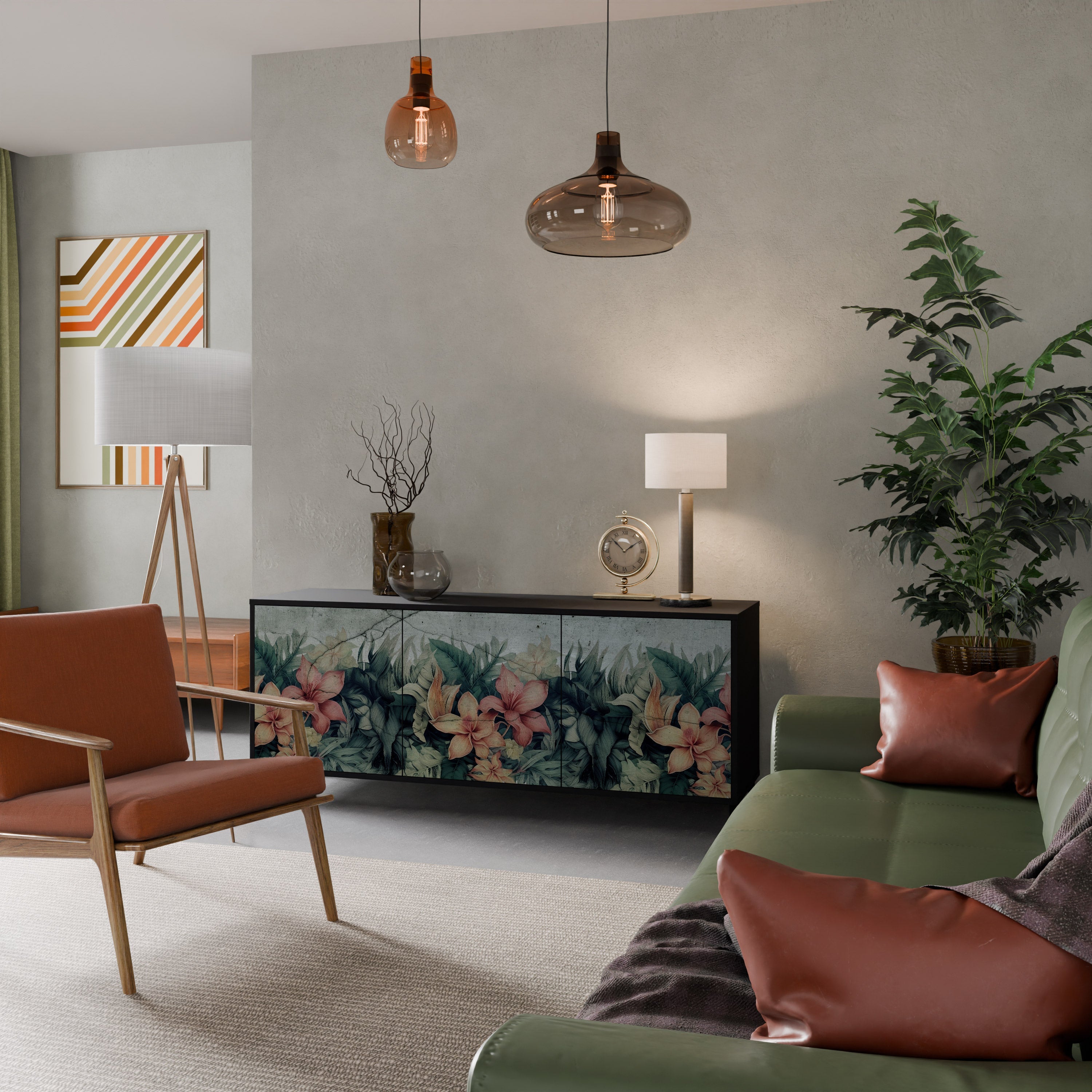 HEAVENLY BLOOM Aparador de 3 Portas em Acabamento Preto