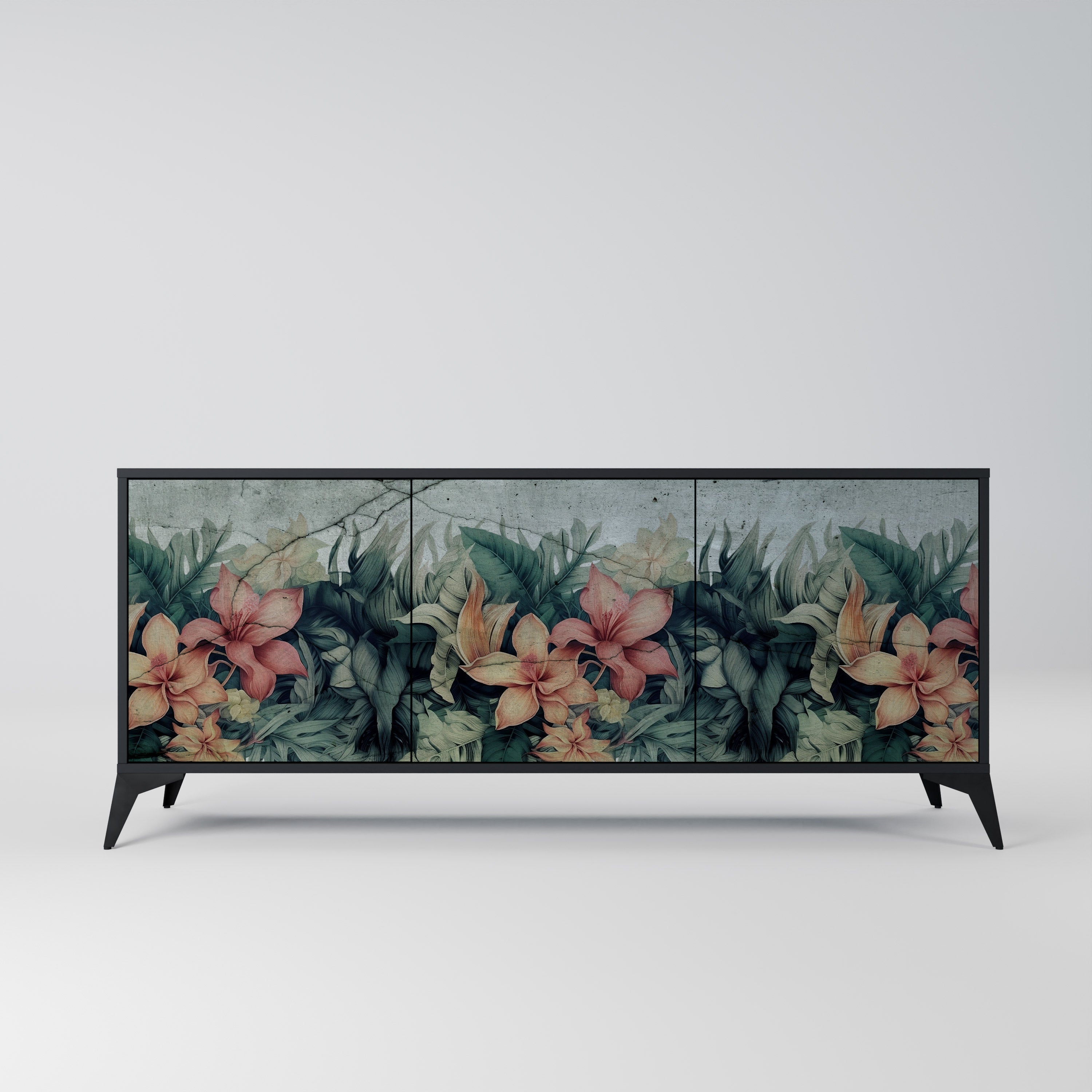 HEAVENLY BLOOM Aparador de 3 Portas em Acabamento Preto