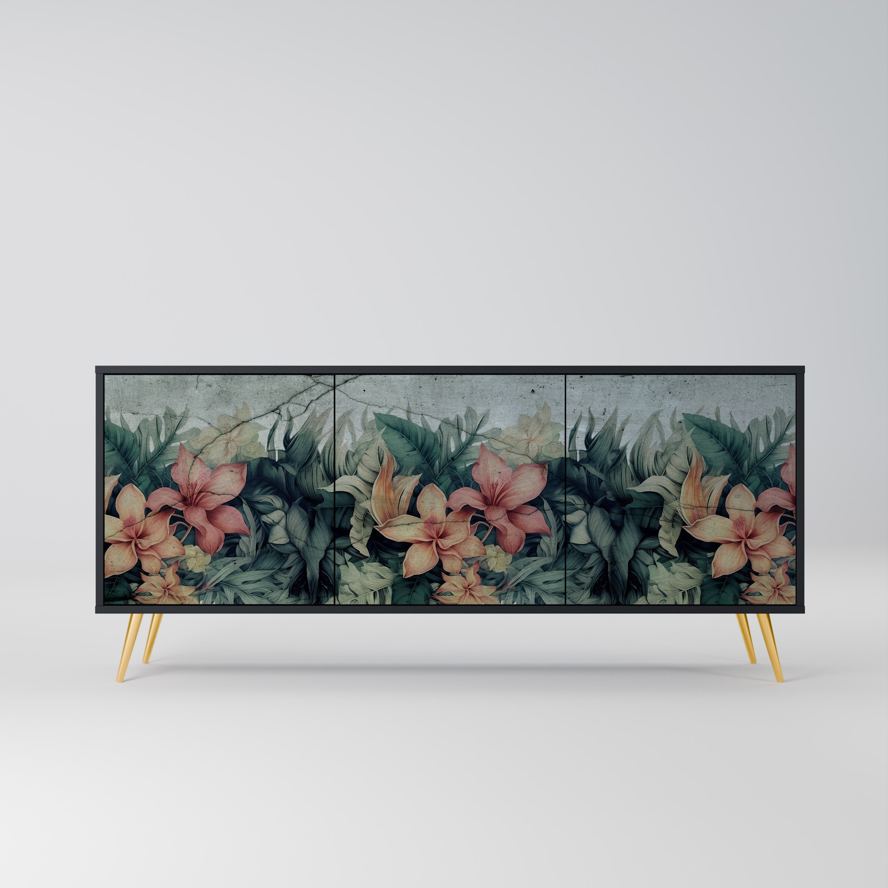 HEAVENLY BLOOM Aparador de 3 Portas em Acabamento Preto