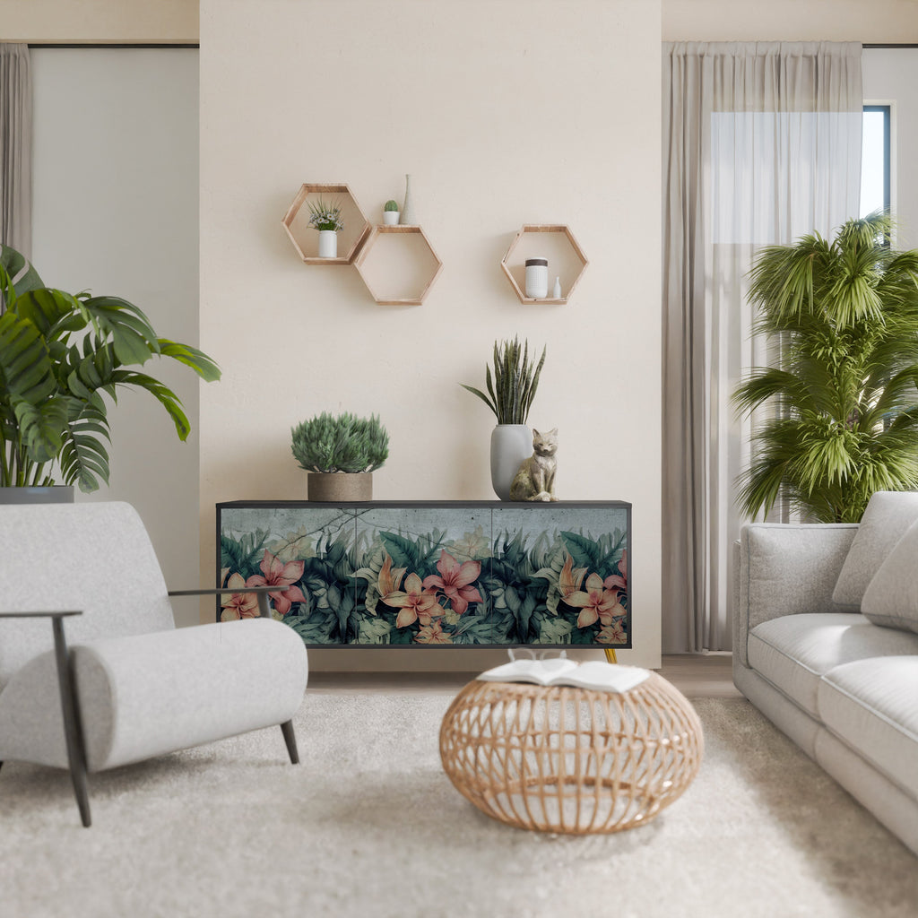 HEAVENLY BLOOM Aparador de 3 Portas em Acabamento Preto