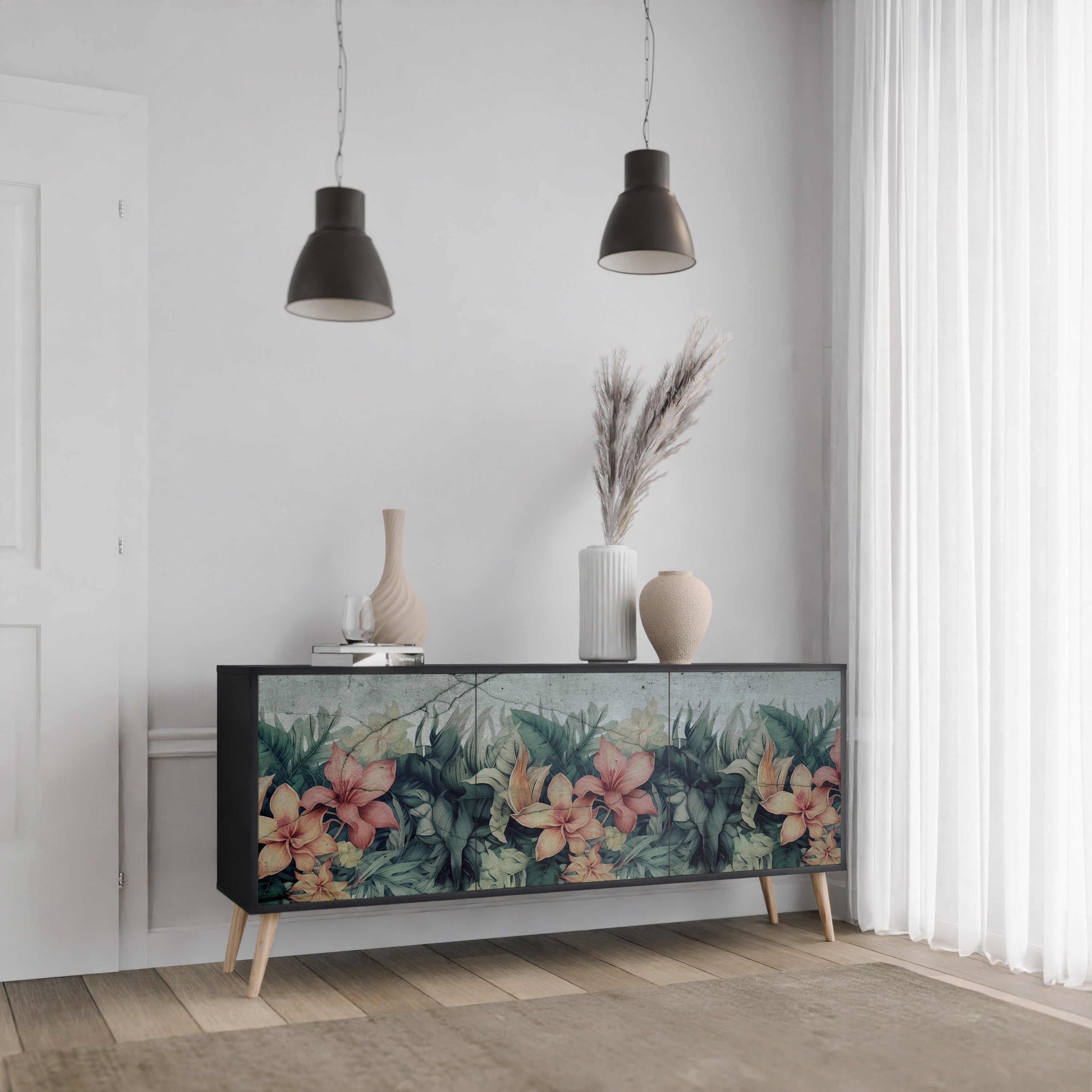 HEAVENLY BLOOM Aparador de 3 Portas em Acabamento Preto