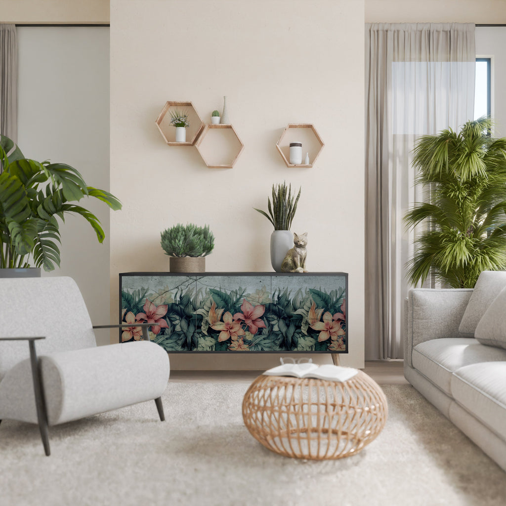 HEAVENLY BLOOM Aparador de 3 Portas em Acabamento Preto