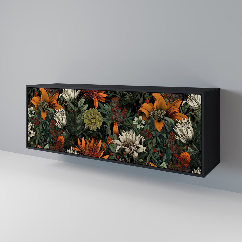 MIDNIGHT SPROUT Aparador de 3 Portas em Acabamento Preto