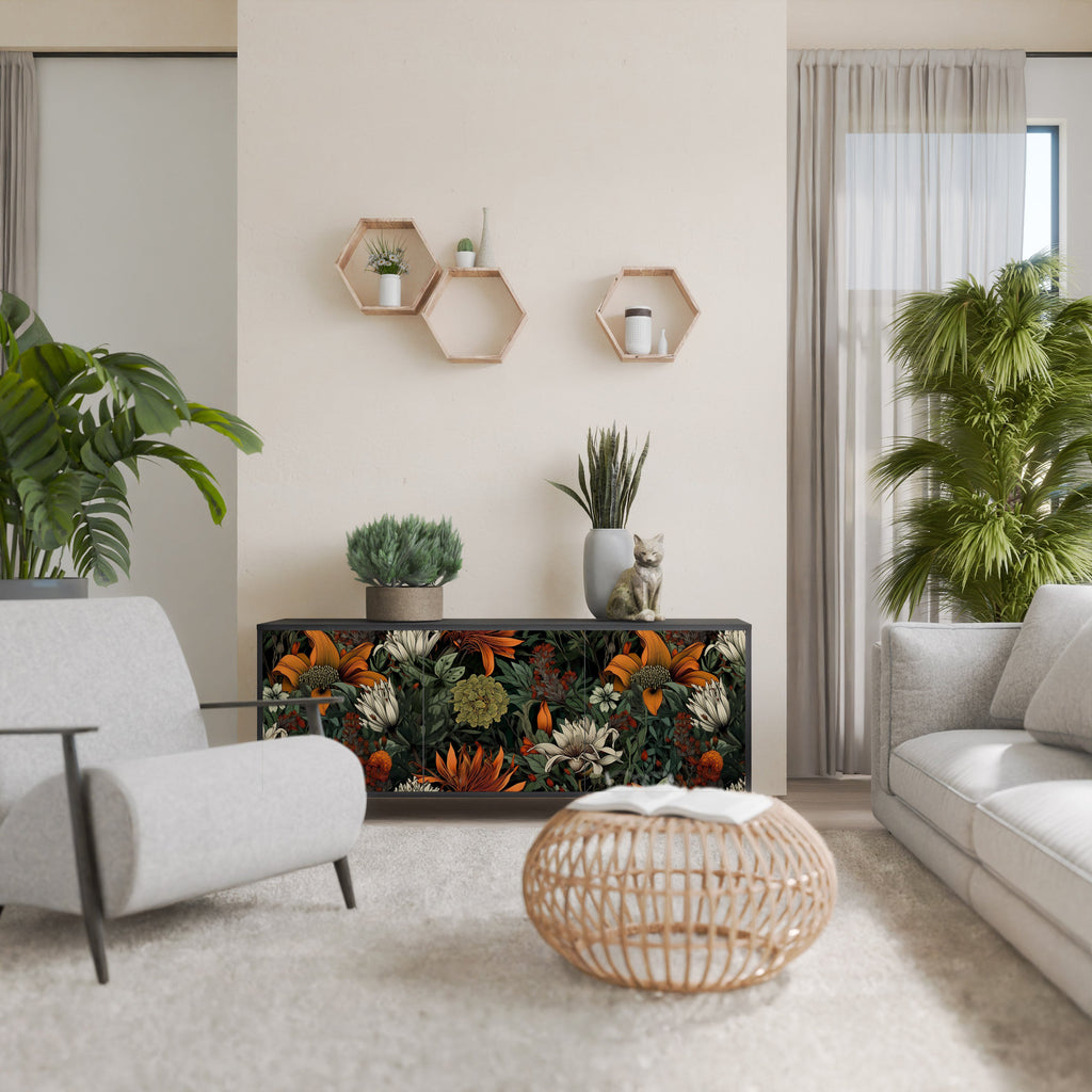 MIDNIGHT SPROUT Aparador de 3 Portas em Acabamento Preto