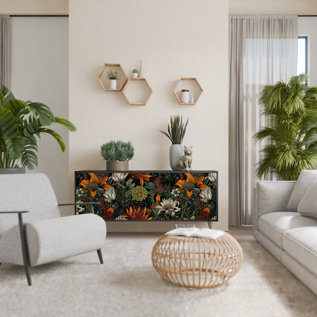 MIDNIGHT SPROUT Aparador de 3 Portas em Acabamento Preto