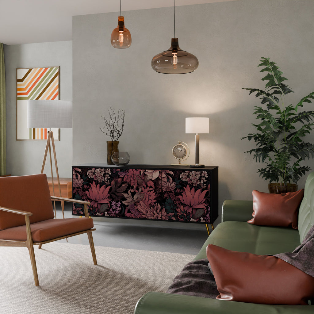 FLORAL WHISPER Aparador de 3 Portas em Acabamento Preto