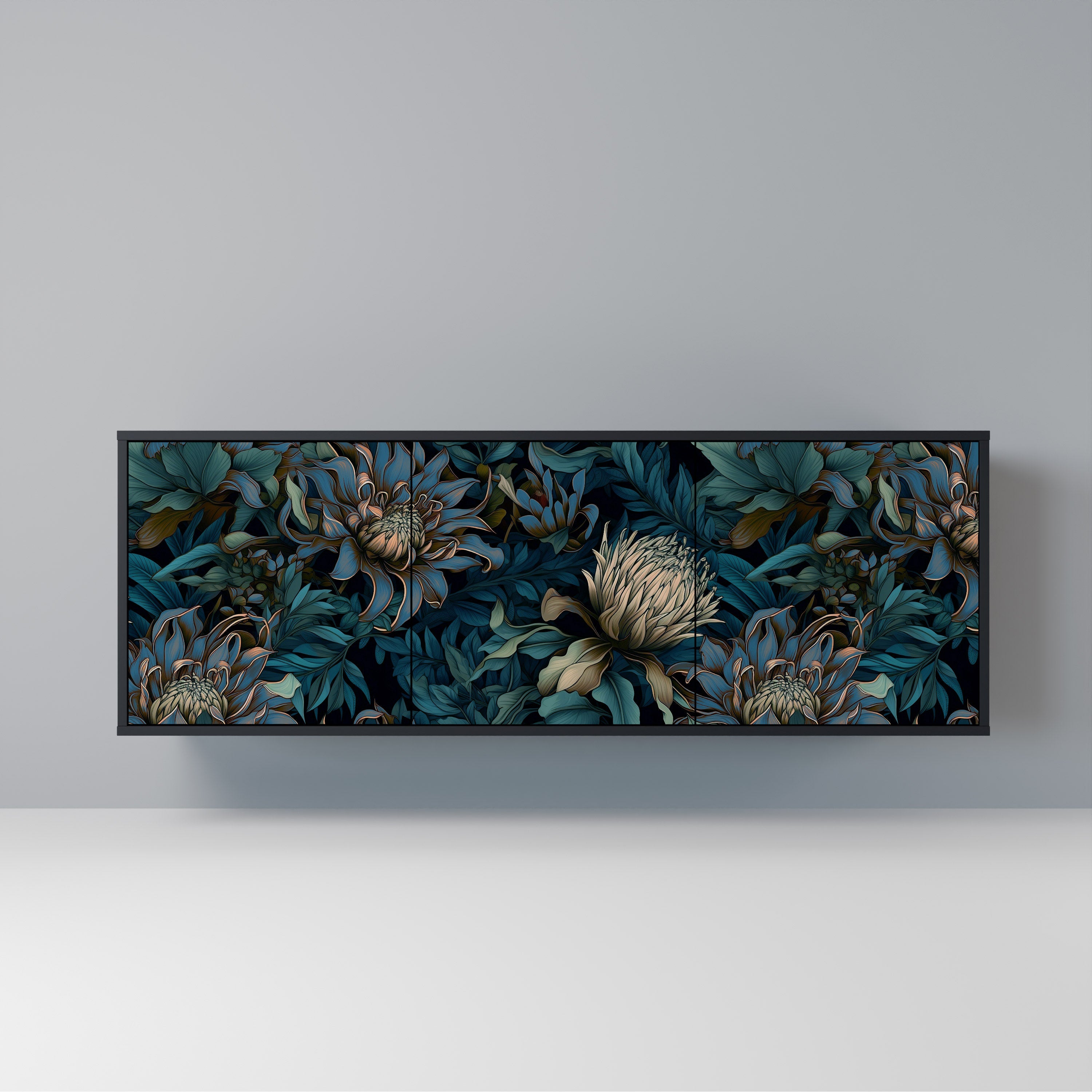 TWILIGHT BLOOM 3-Door Sideboard in Black Finish