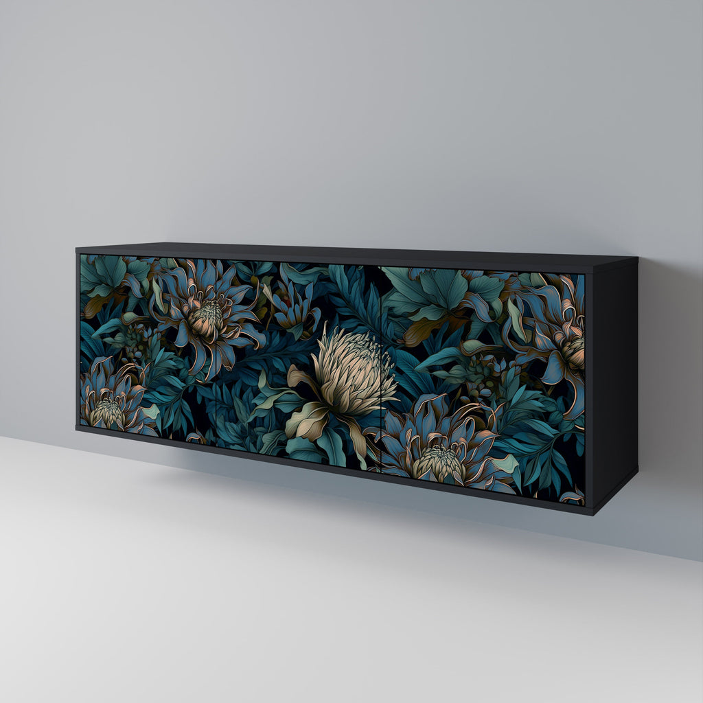 TWILIGHT BLOOM 3-Door Sideboard in Black Finish