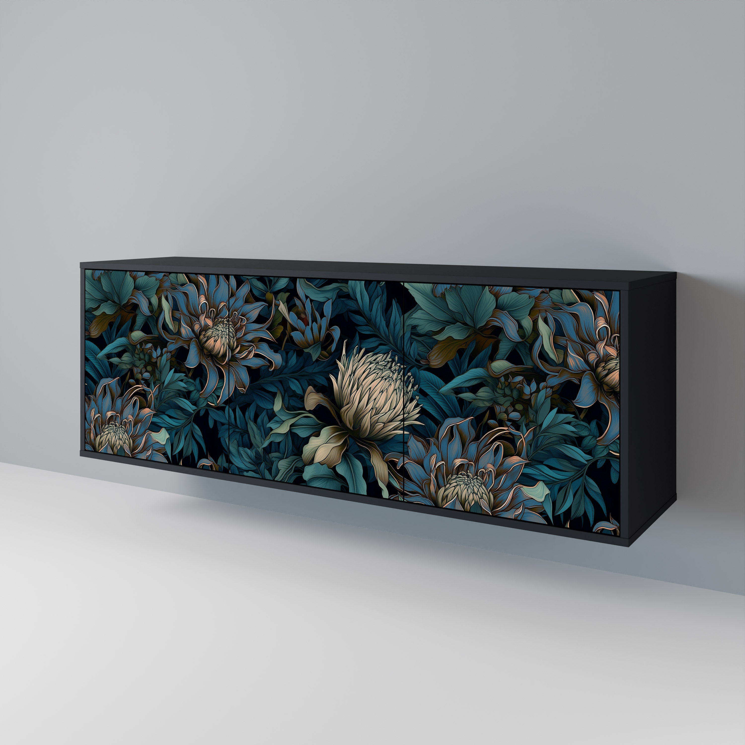 TWILIGHT BLOOM 3-Door Sideboard in Black Finish