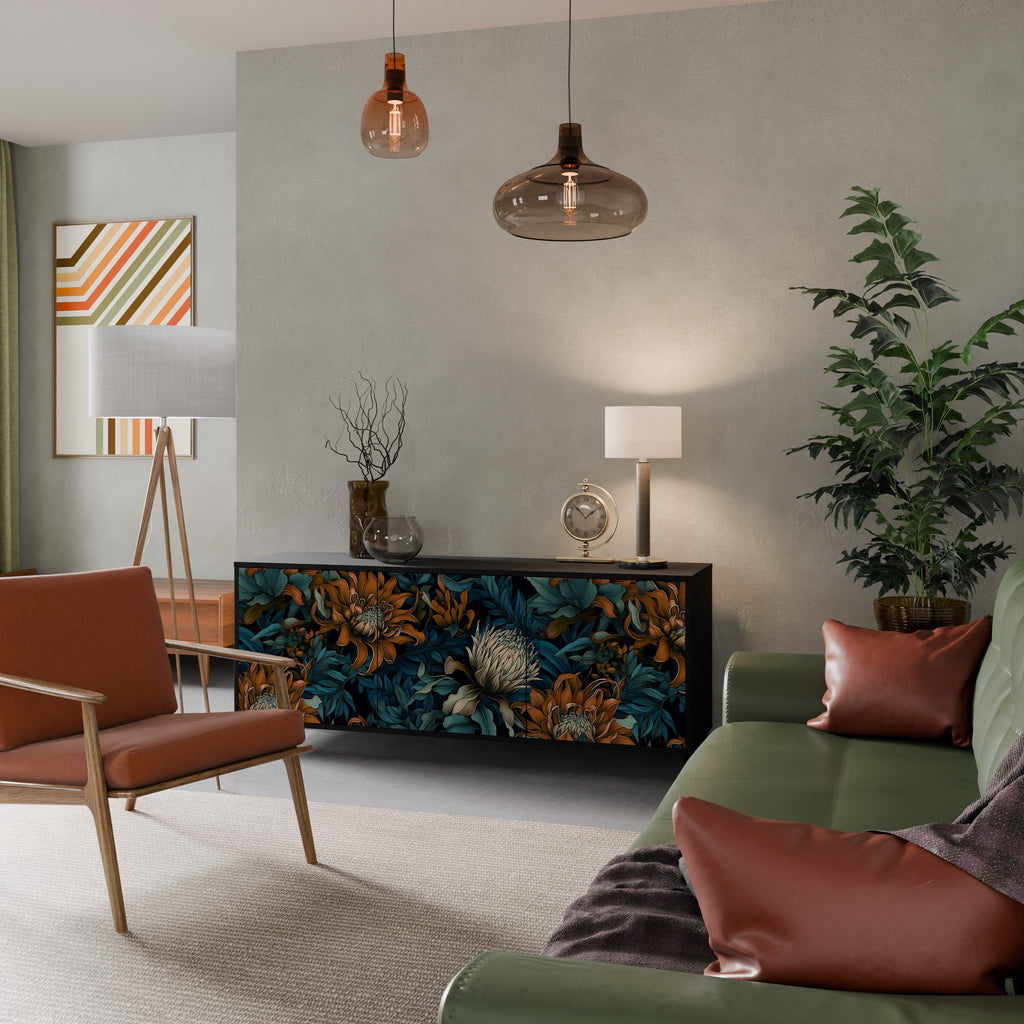 MORNING BLOOM Aparador de 3 Portas em Acabamento Preto