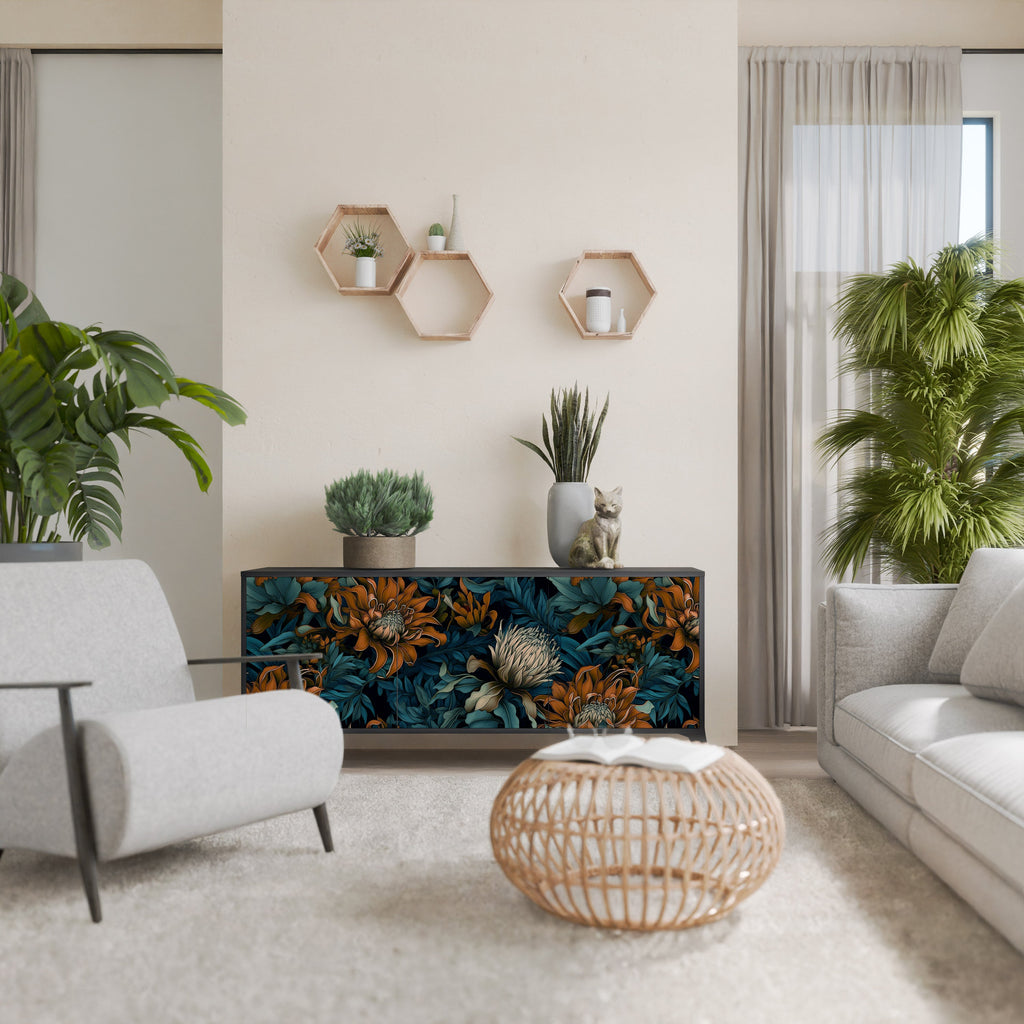 MORNING BLOOM Aparador de 3 Portas em Acabamento Preto