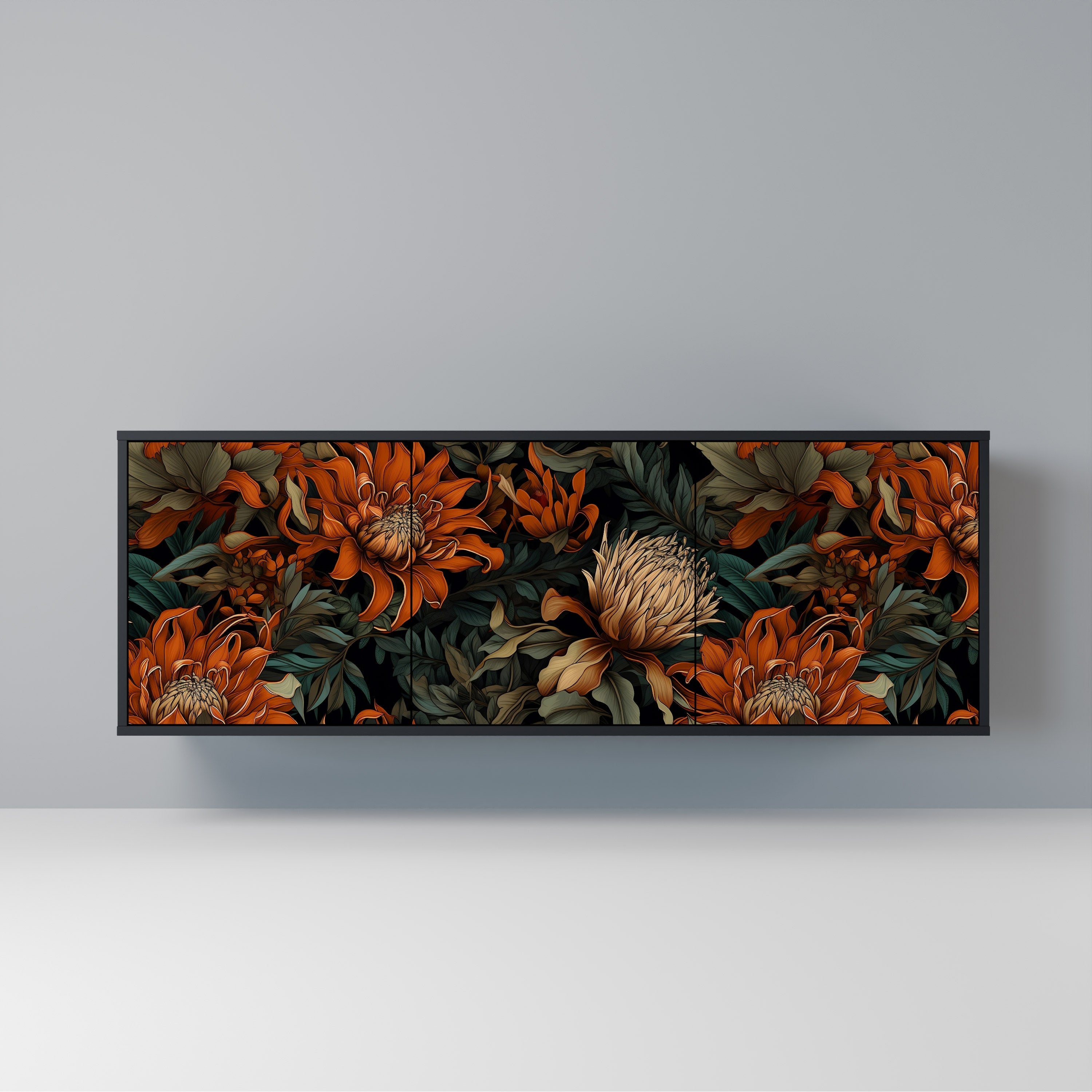 DAWN BLOOM 3-Door Sideboard in Black Finish