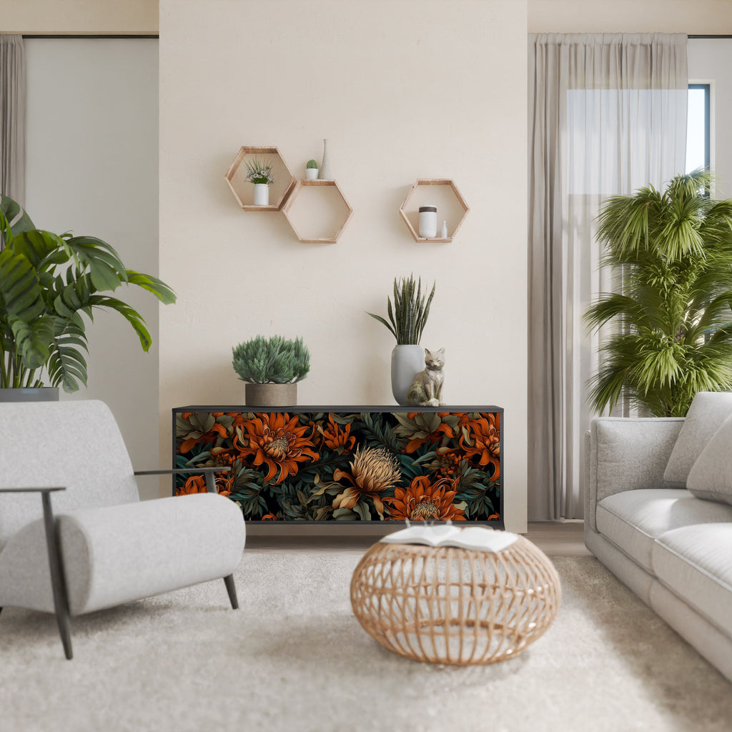 DAWN BLOOM 3-Door Sideboard in Black Finish