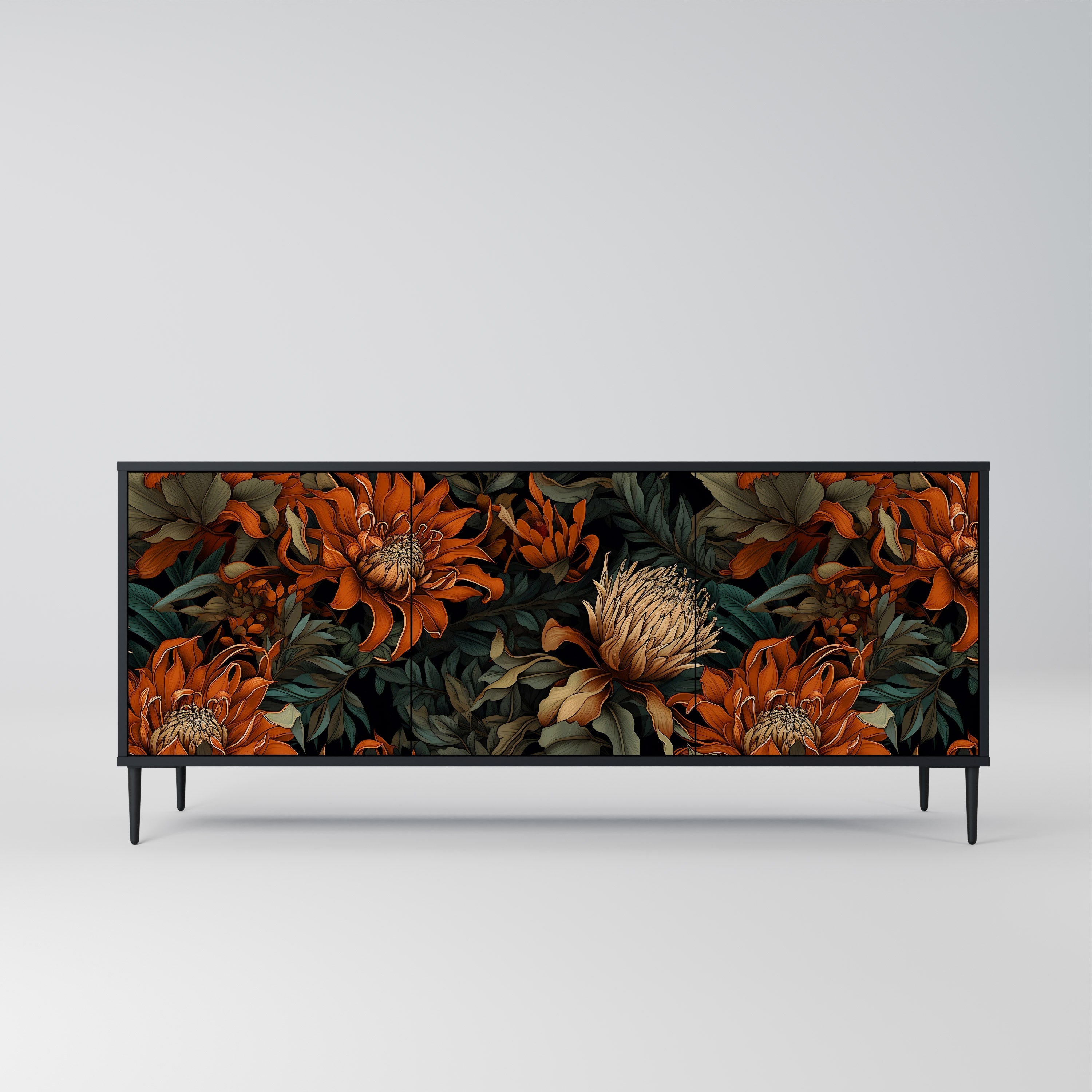 DAWN BLOOM 3-Door Sideboard in Black Finish