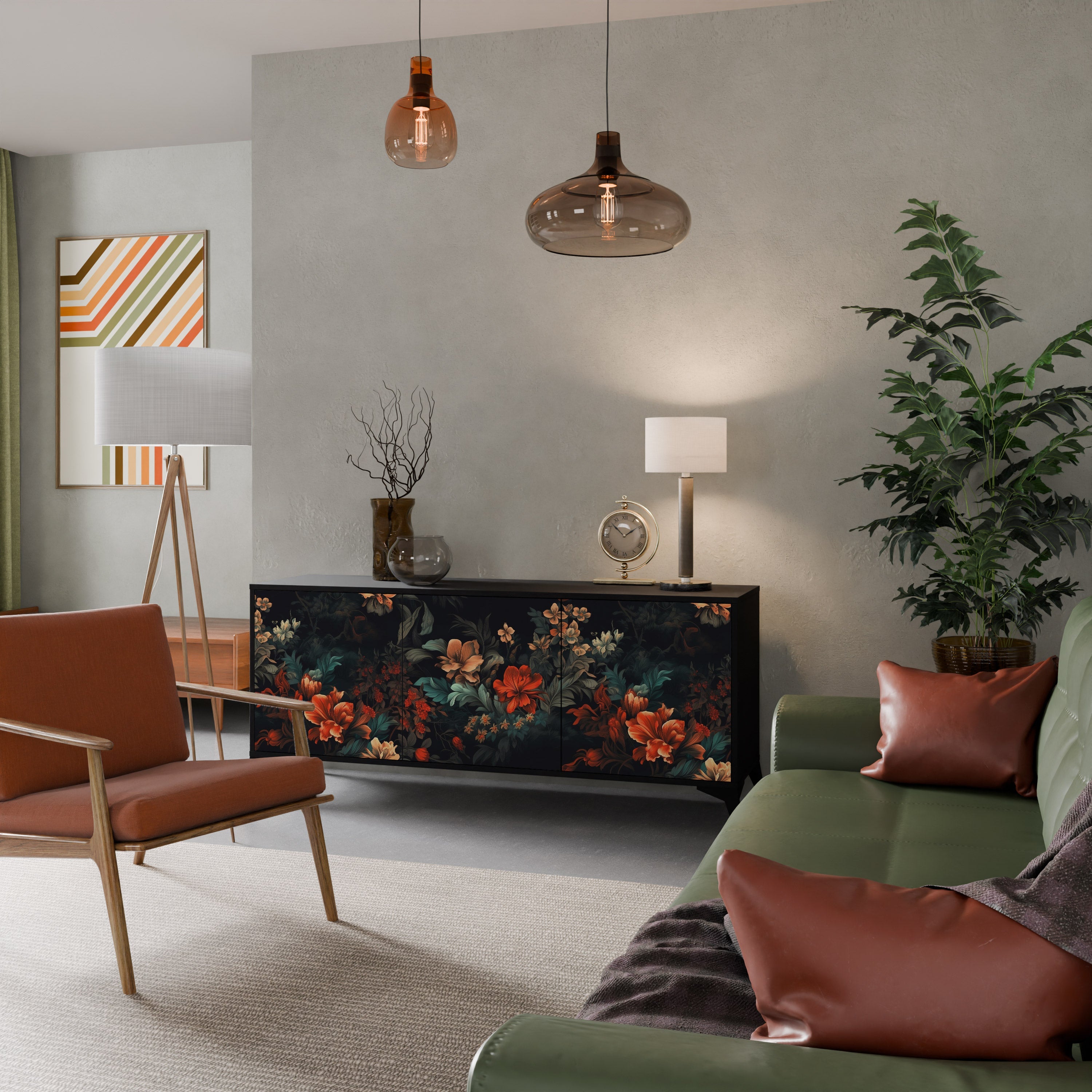 IMAGINARY BLOSSOM Aparador de 3 Portas em Acabamento Preto