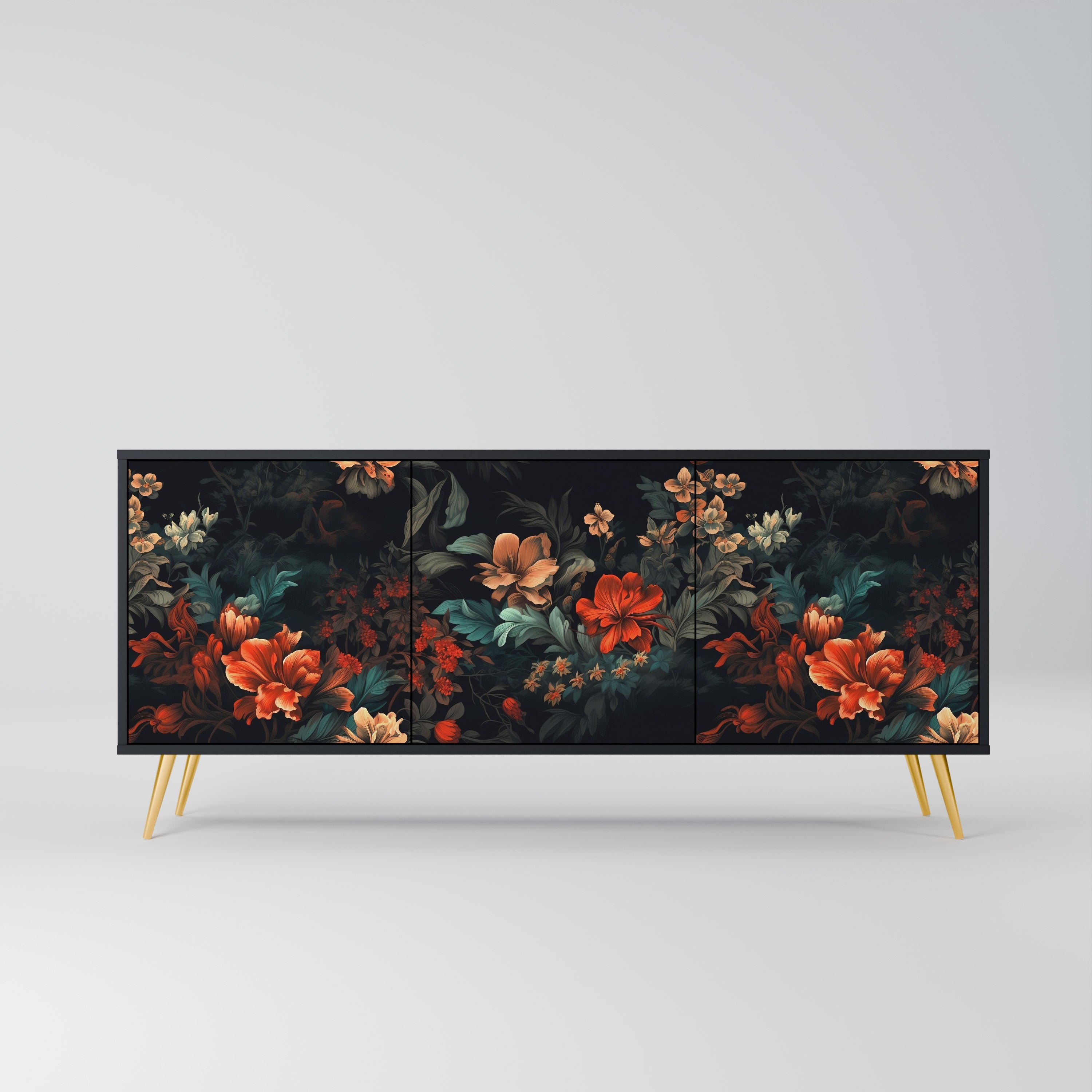 IMAGINARY BLOSSOM 3-Door Sideboard in Black Finish