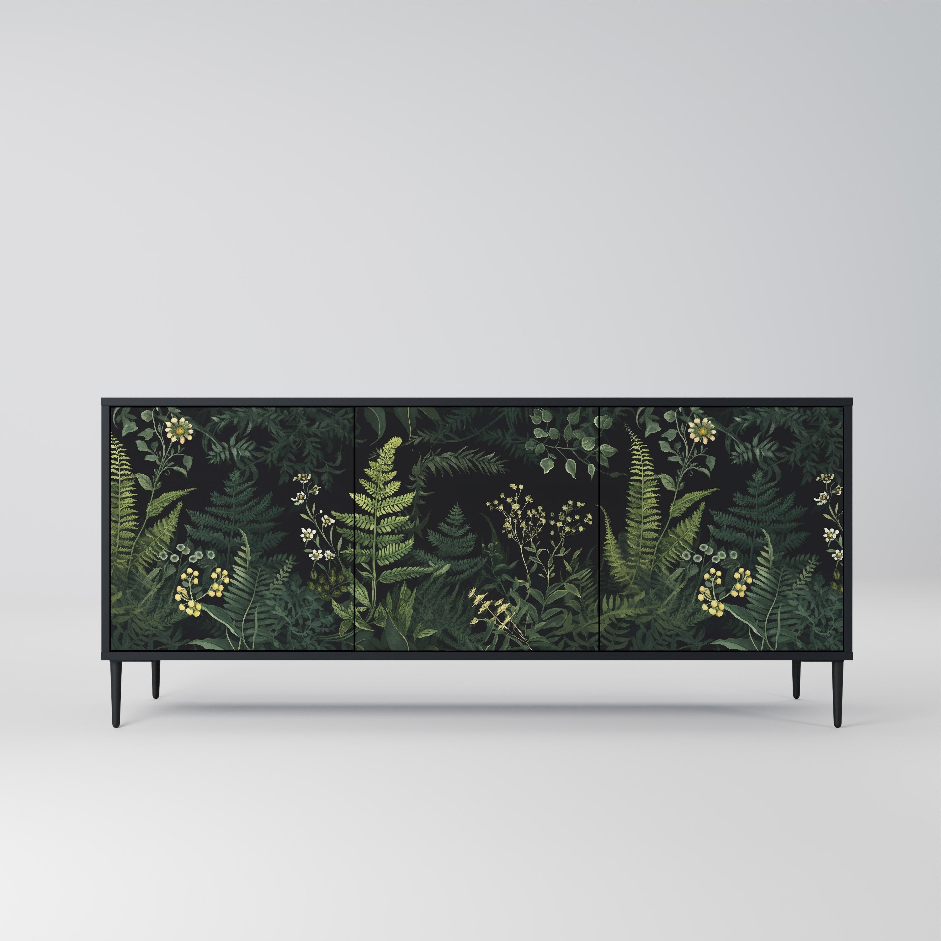 FERN FLOWERS 3-Door Sideboard in Black Finish