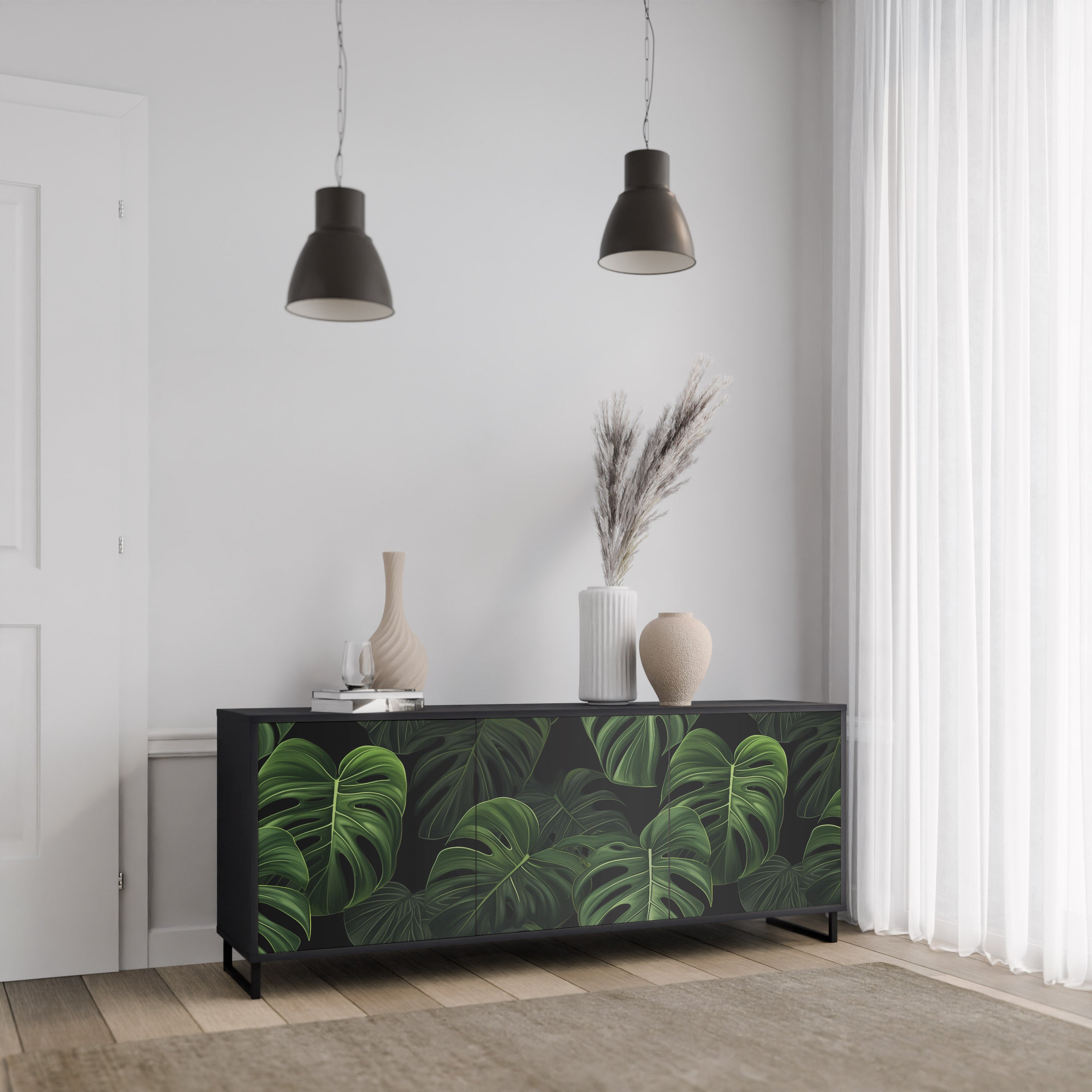 INFINITE MONSTERA 3-Door Sideboard in Black Finish
