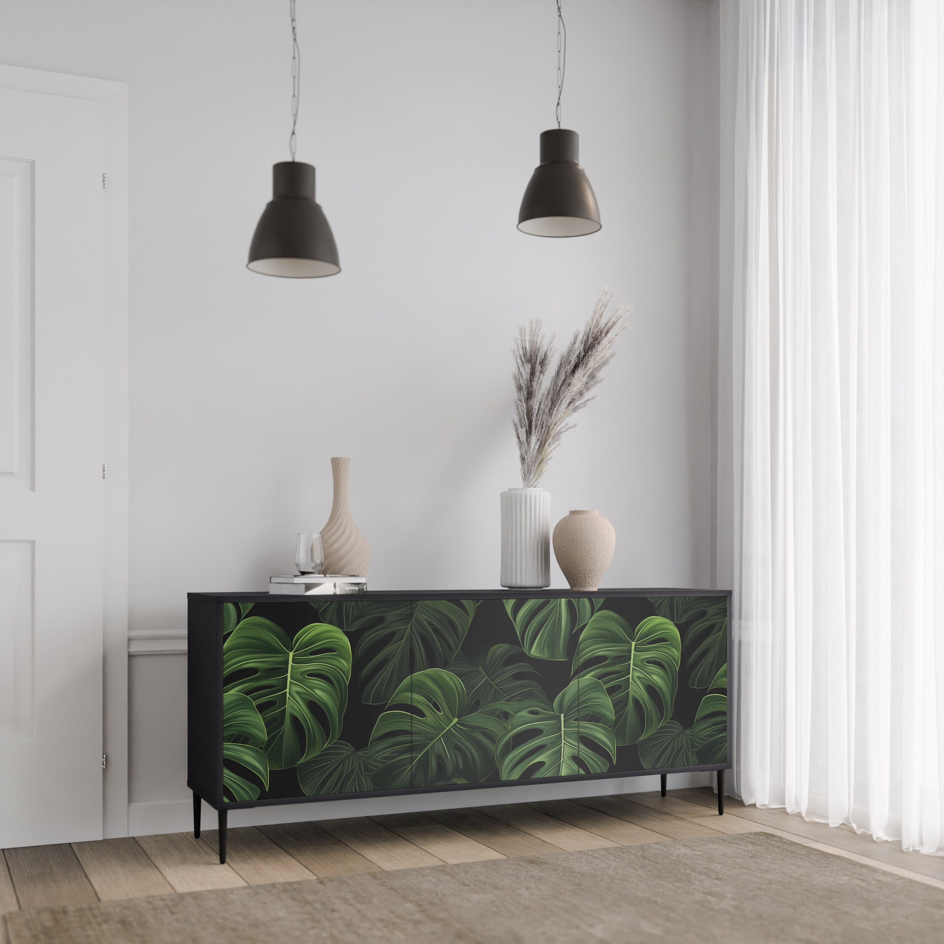 INFINITE MONSTERA 3-Door Sideboard in Black Finish