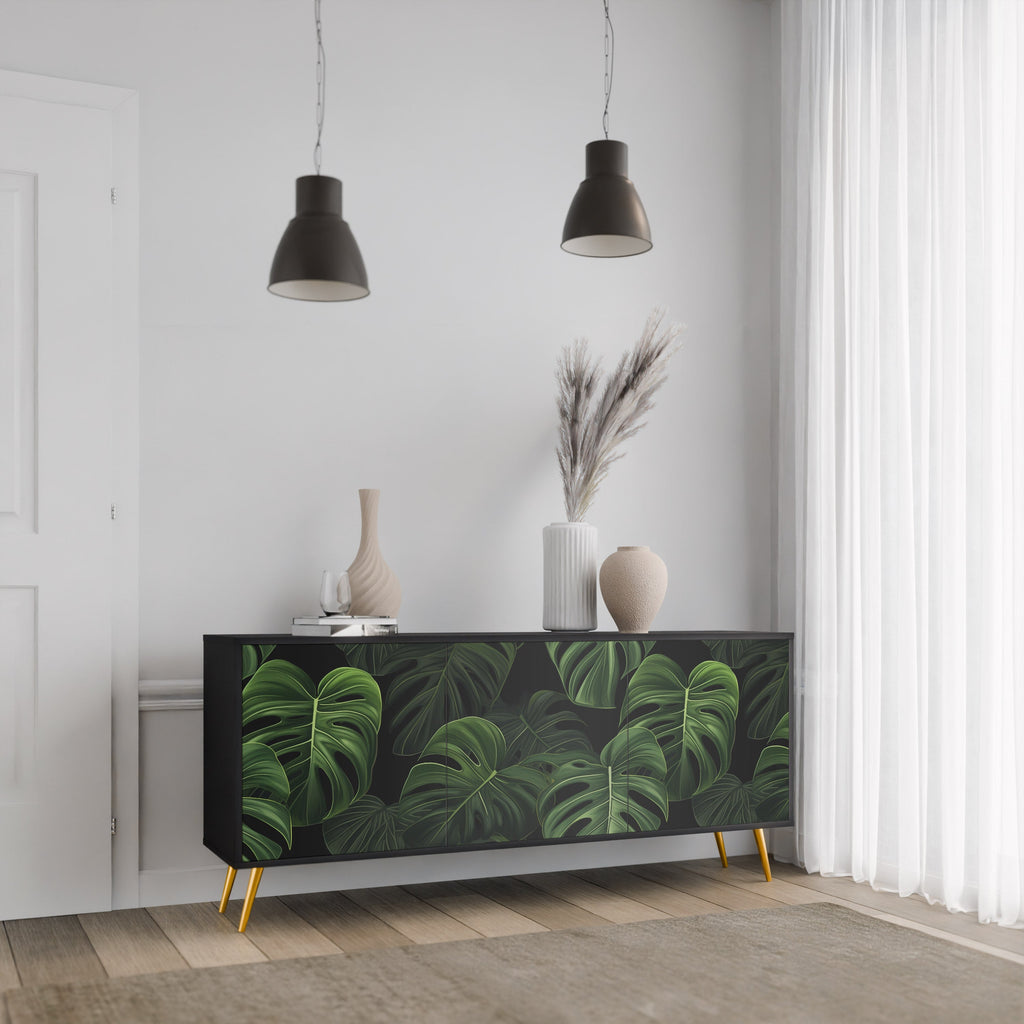 INFINITE MONSTERA 3-Door Sideboard in Black Finish