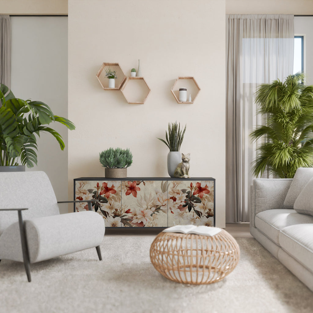 PETAL HARMONY Aparador de 3 Portas em Acabamento Preto