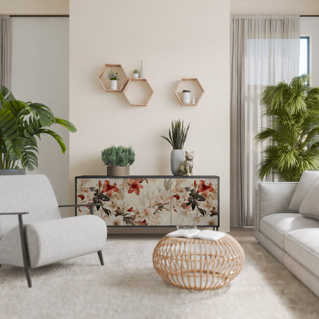 PETAL HARMONY Aparador de 3 Portas em Acabamento Preto