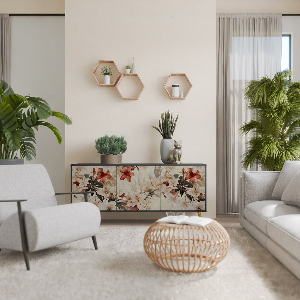 PETAL HARMONY Aparador de 3 Portas em Acabamento Preto