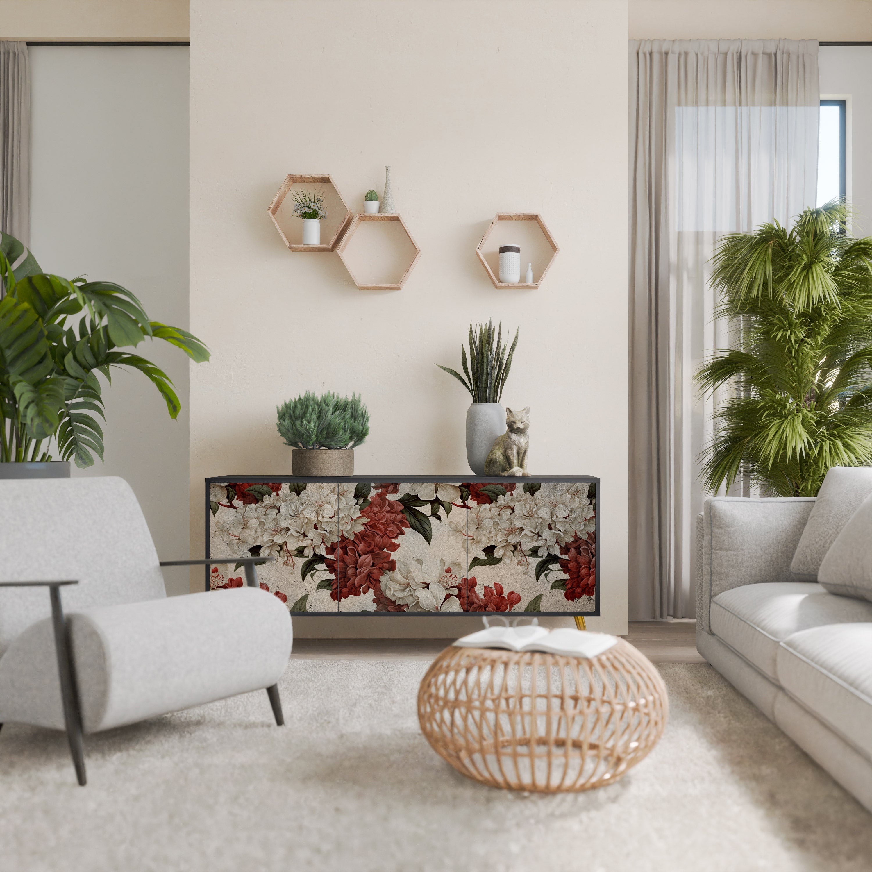 EPHEMERAL DAYS Aparador de 3 Portas em Acabamento Preto