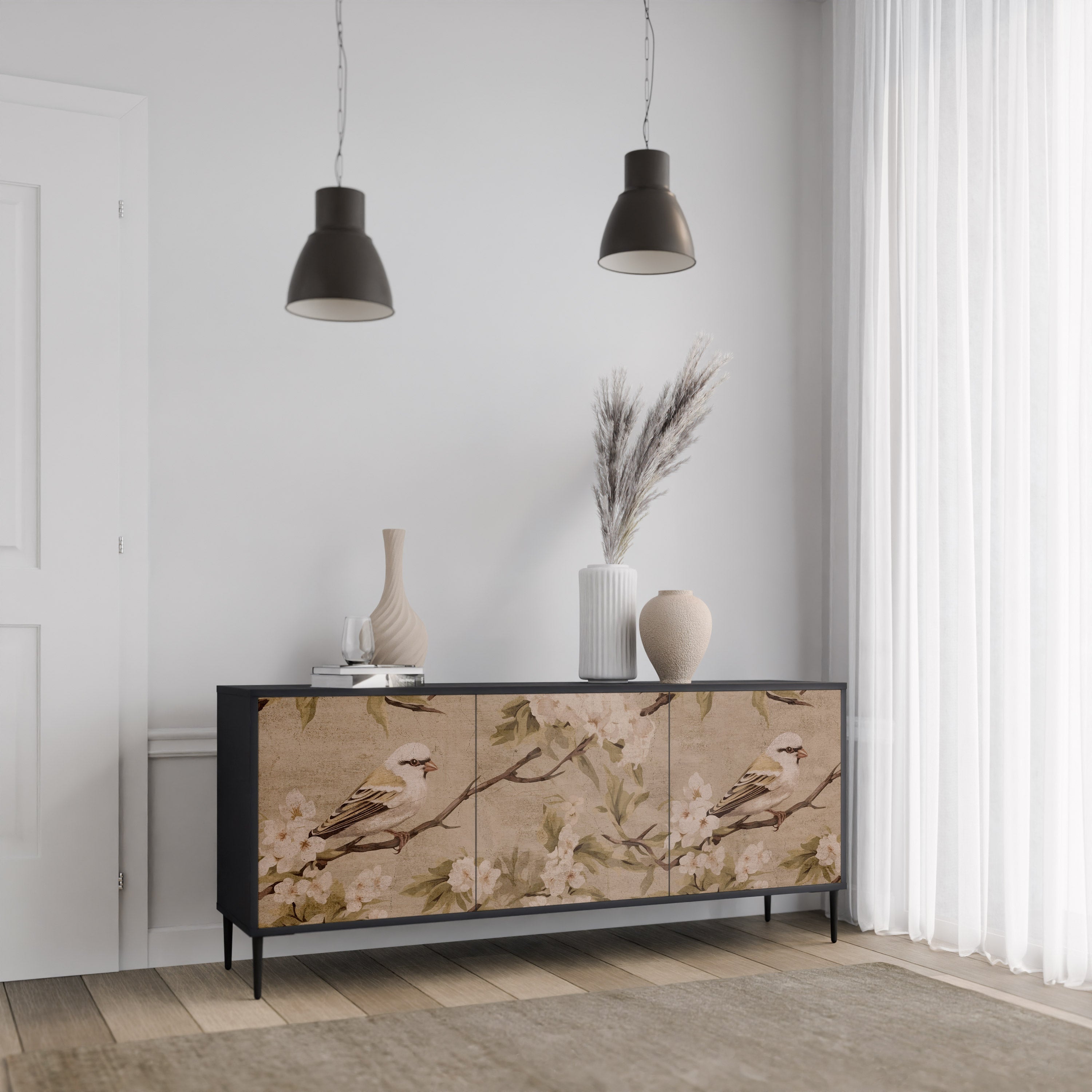 PETAL DISTINGUISH 3-Door Sideboard in Black Finish