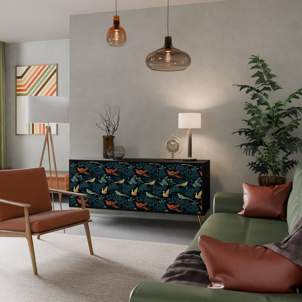 FOWL ORNAMENT Aparador de 3 Portas em Acabamento Preto