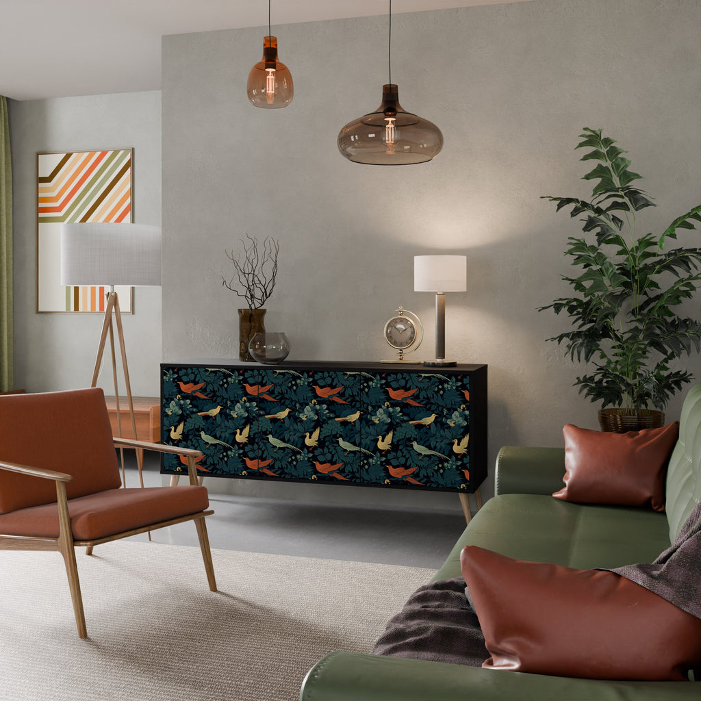 FOWL ORNAMENT Aparador de 3 Portas em Acabamento Preto