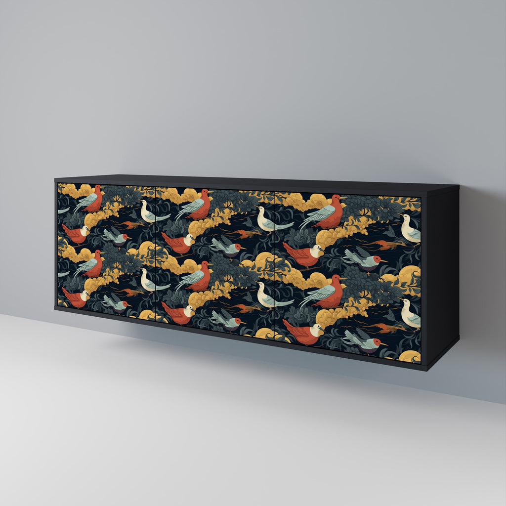 FOWLY DAZE Aparador de 3 Portas em Acabamento Preto