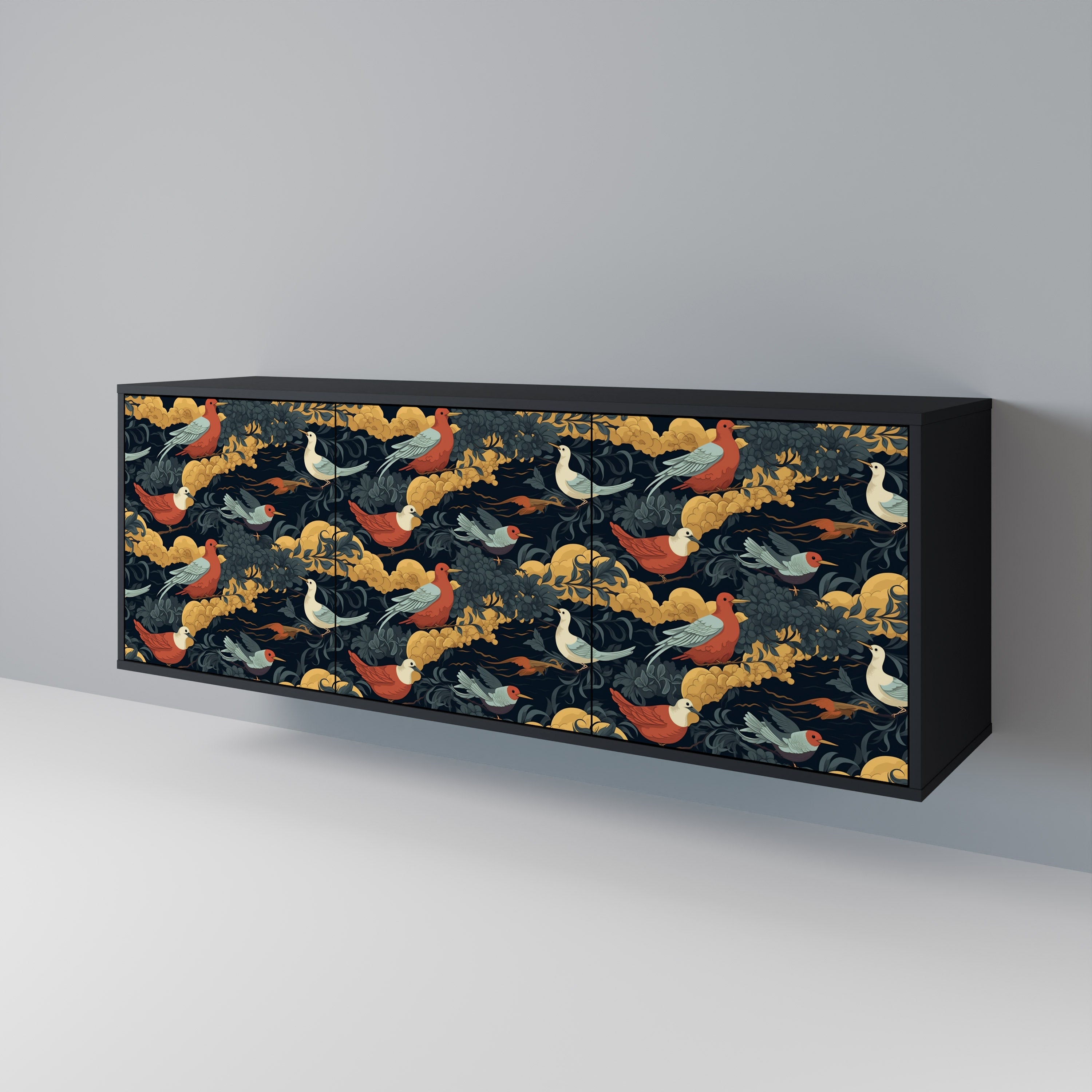 FOWLY DAZE Aparador de 3 Portas em Acabamento Preto