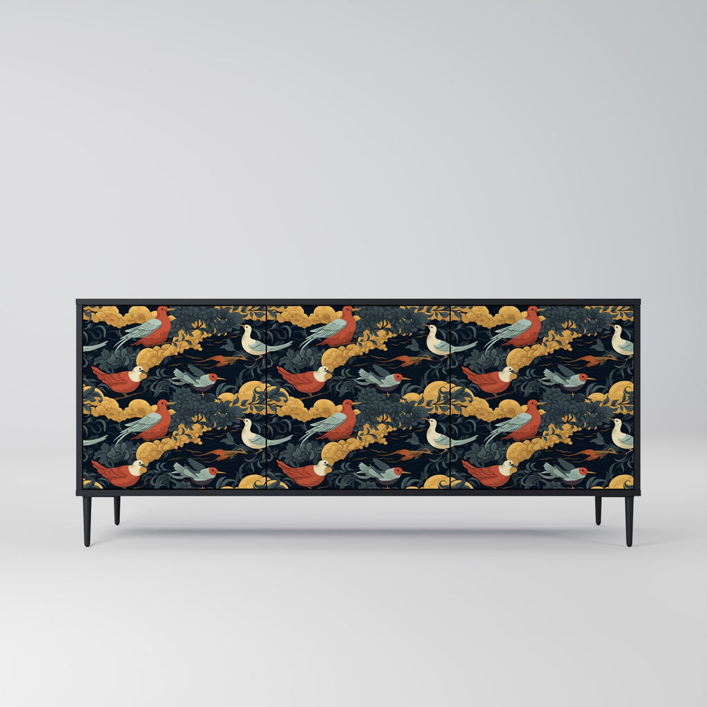 FOWLY DAZE Aparador de 3 Portas em Acabamento Preto