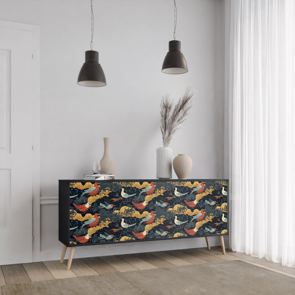 FOWLY DAZE Aparador de 3 Portas em Acabamento Preto