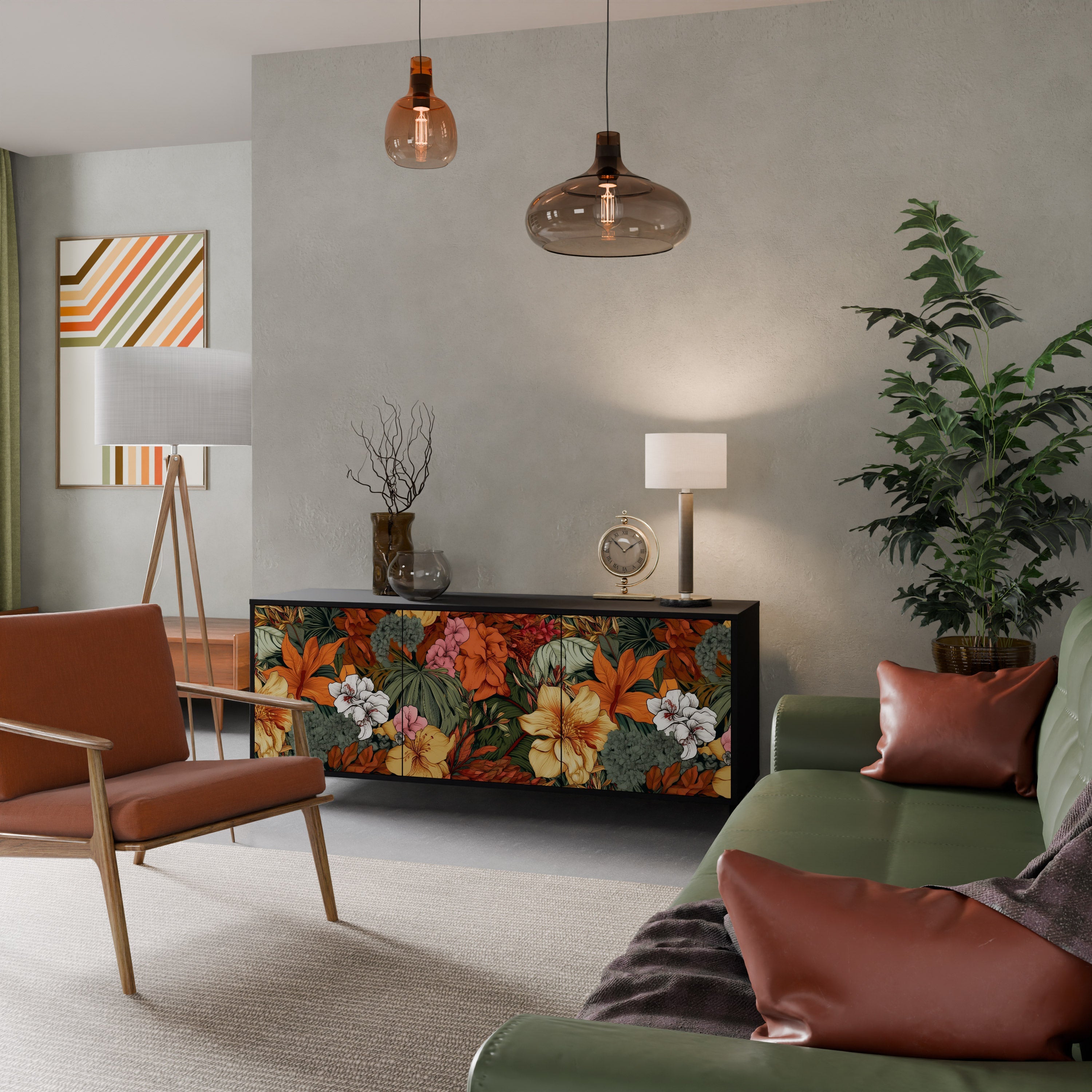 RADIANT FLORA Aparador de 3 Portas em Acabamento Preto