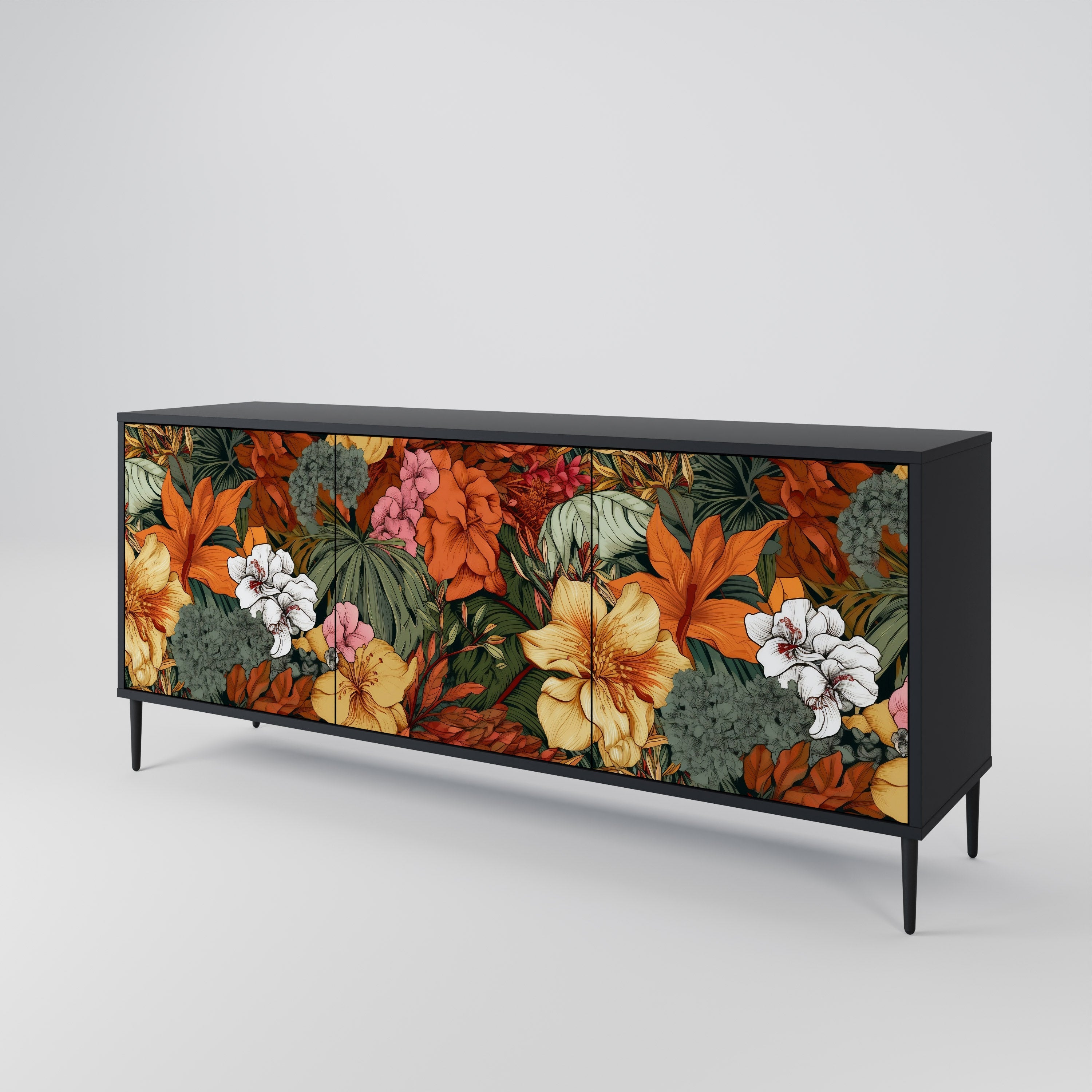 RADIANT FLORA 3-Door Sideboard in Black Finish