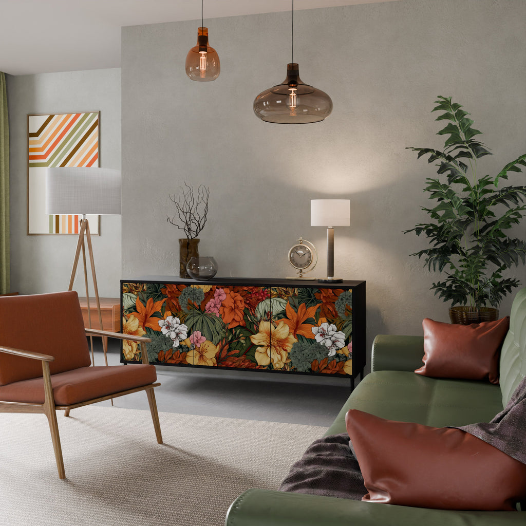 RADIANT FLORA Aparador de 3 Portas em Acabamento Preto