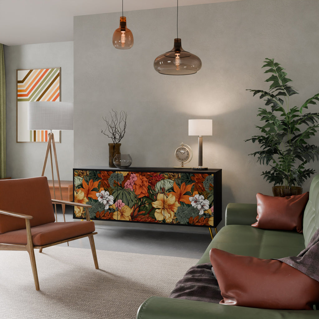 RADIANT FLORA Aparador de 3 Portas em Acabamento Preto