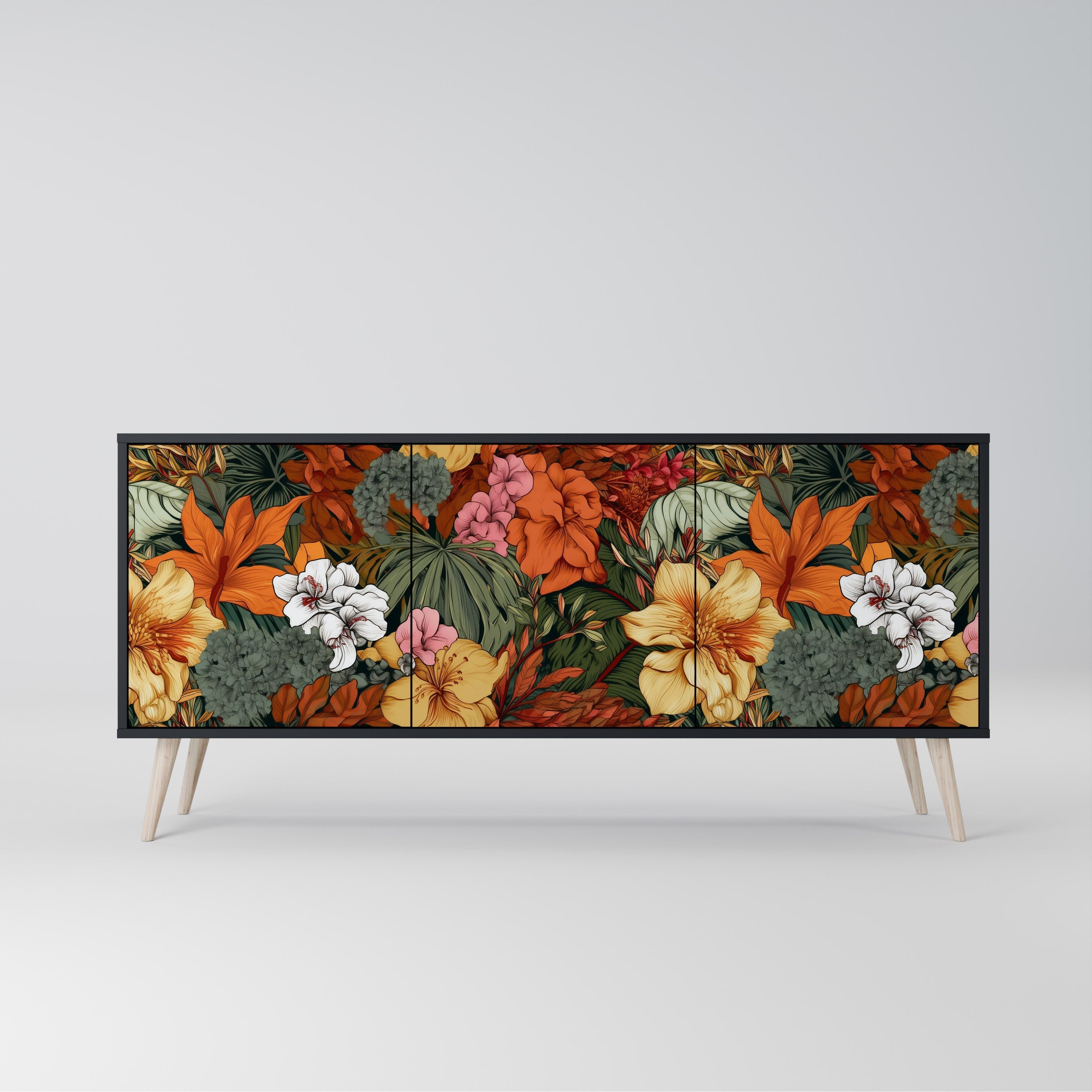 RADIANT FLORA 3-Door Sideboard in Black Finish