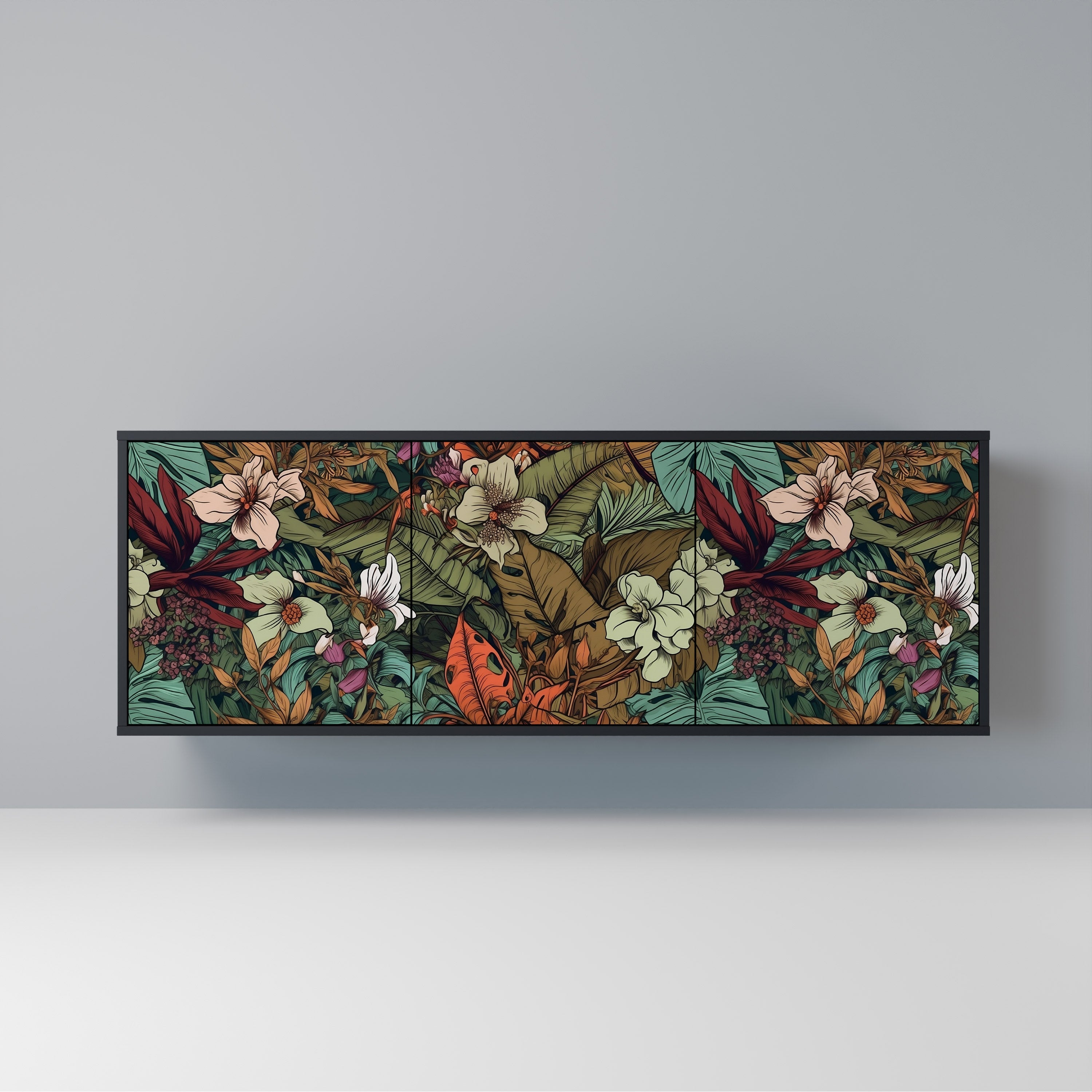 BOTANICAL EMERGENCE 3-Door Sideboard in Black Finish