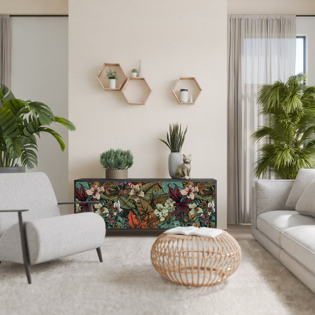 BOTANICAL EMERGENCE Aparador de 3 Portas em Acabamento Preto