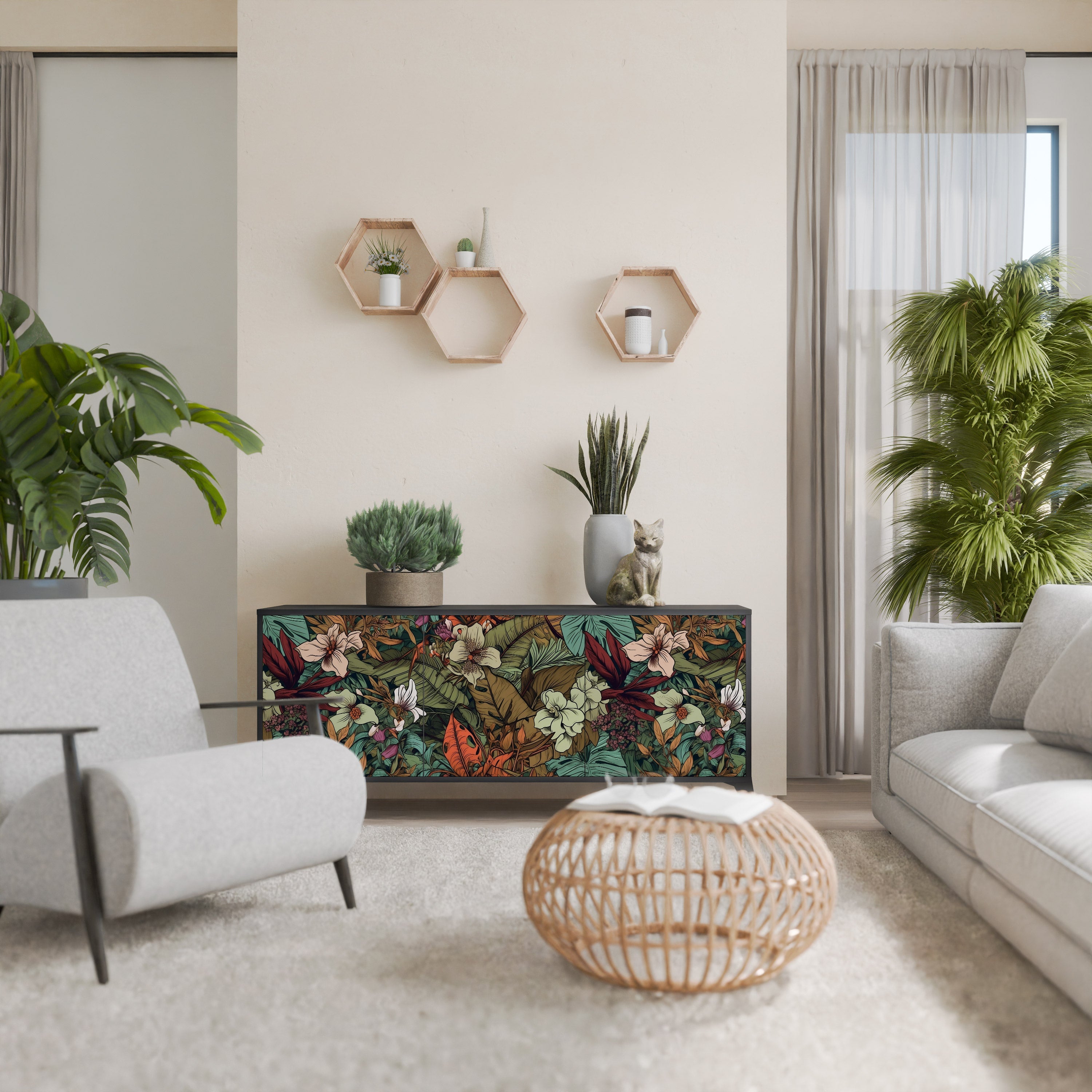 BOTANICAL EMERGENCE Aparador de 3 Portas em Acabamento Preto