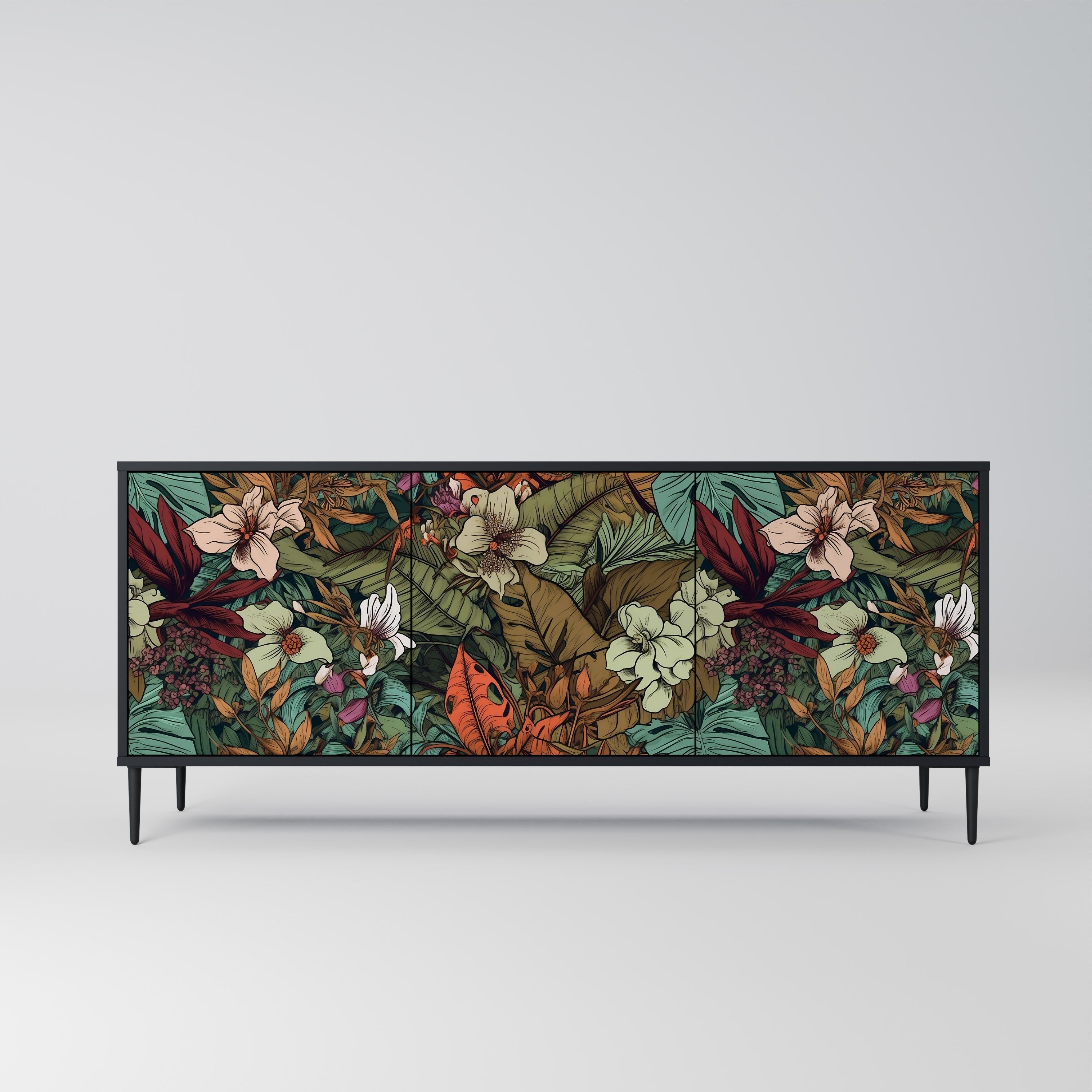 BOTANICAL EMERGENCE 3-Door Sideboard in Black Finish